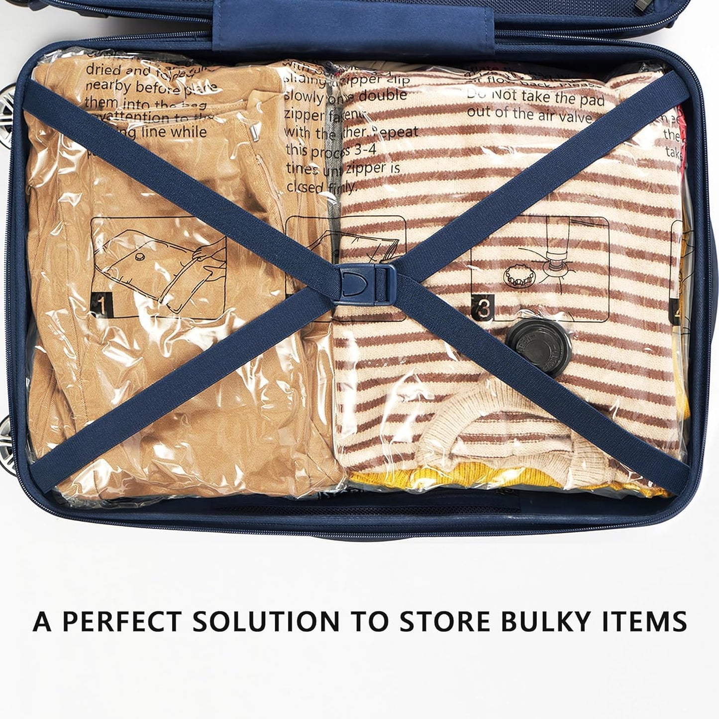 8 XL Travel Vacuum Storage Bags for Clothing with Hand Pump, Compression Packing Cubes Organizer for Luggage Suitcase, Space Saver Seal Bags for Vacation Cruise