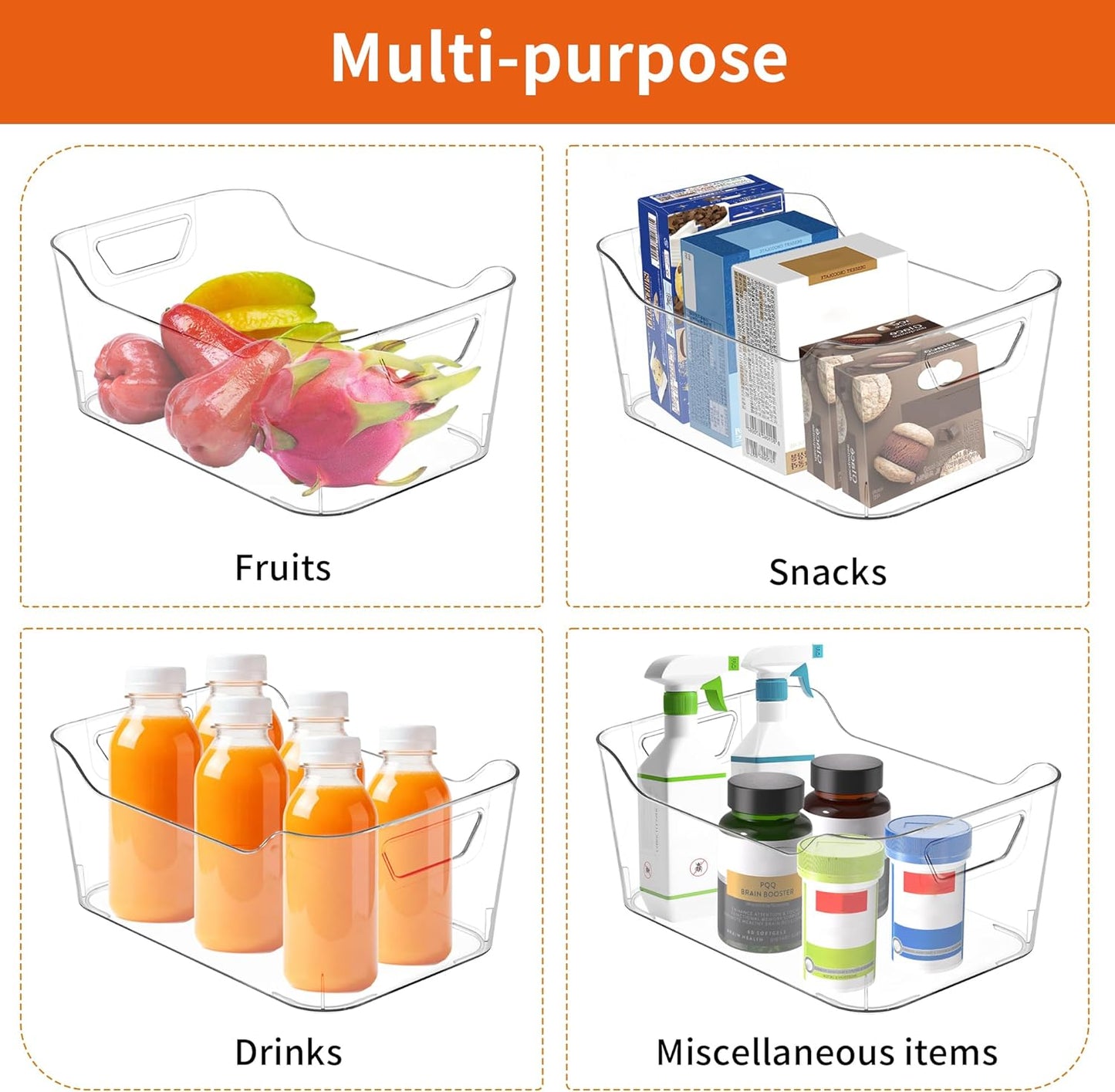 Attelite 12 Pack Clear Plastic Storage Bins, Multi-Use Pantry Organizers and Storage, Pantry Organizer Containers for Home, Kitchen, Freezer, Fridge, Cabinet, Bathroom and Under Sink Organizing