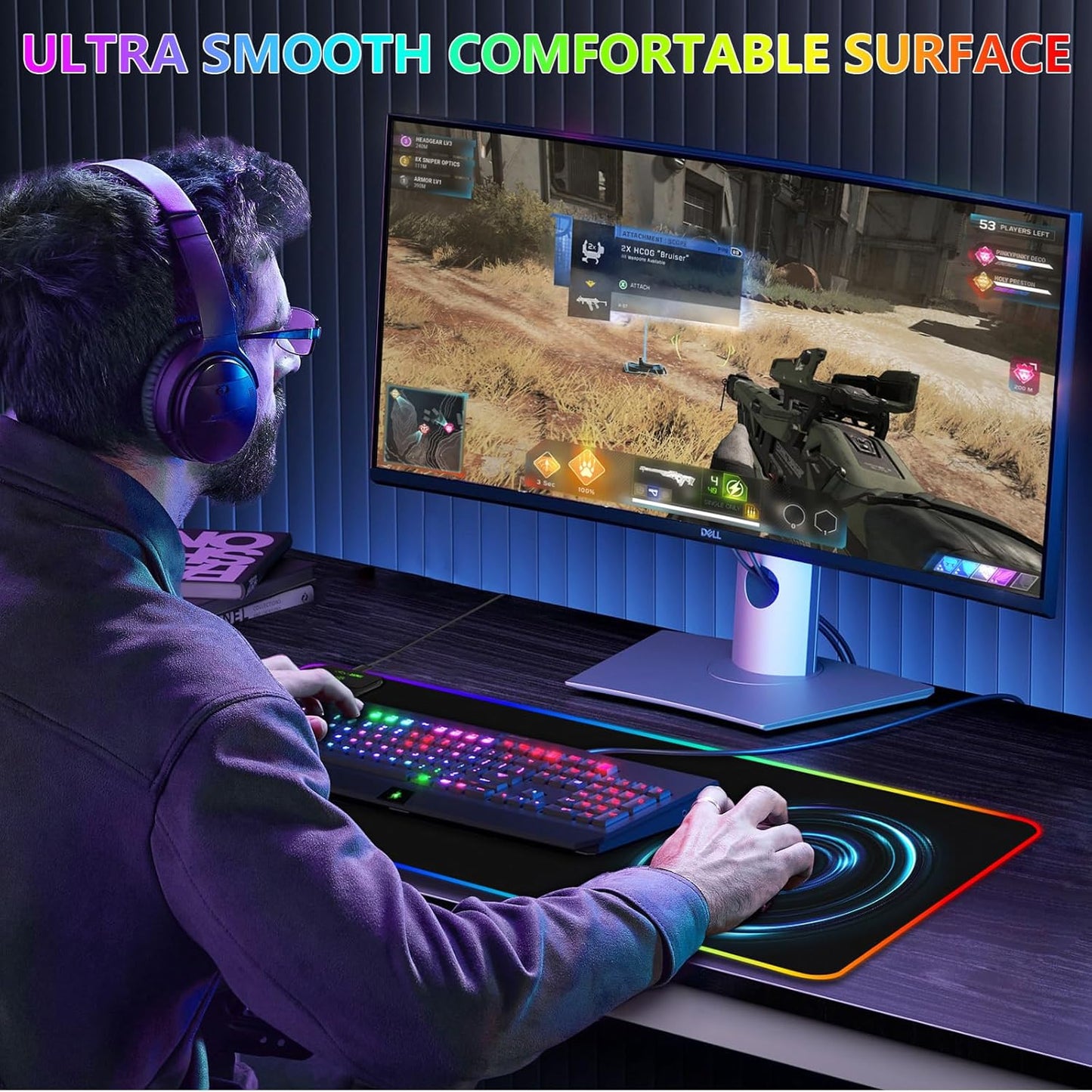 Magnetic Wireless Charging RGB Mouse Pad, 31.5'' x 11.8'' Large LED Gaming Desk Mat, 24 Light Effects, Non-Slip Rubber Base, Waterproof Ultra-Smooth Surface