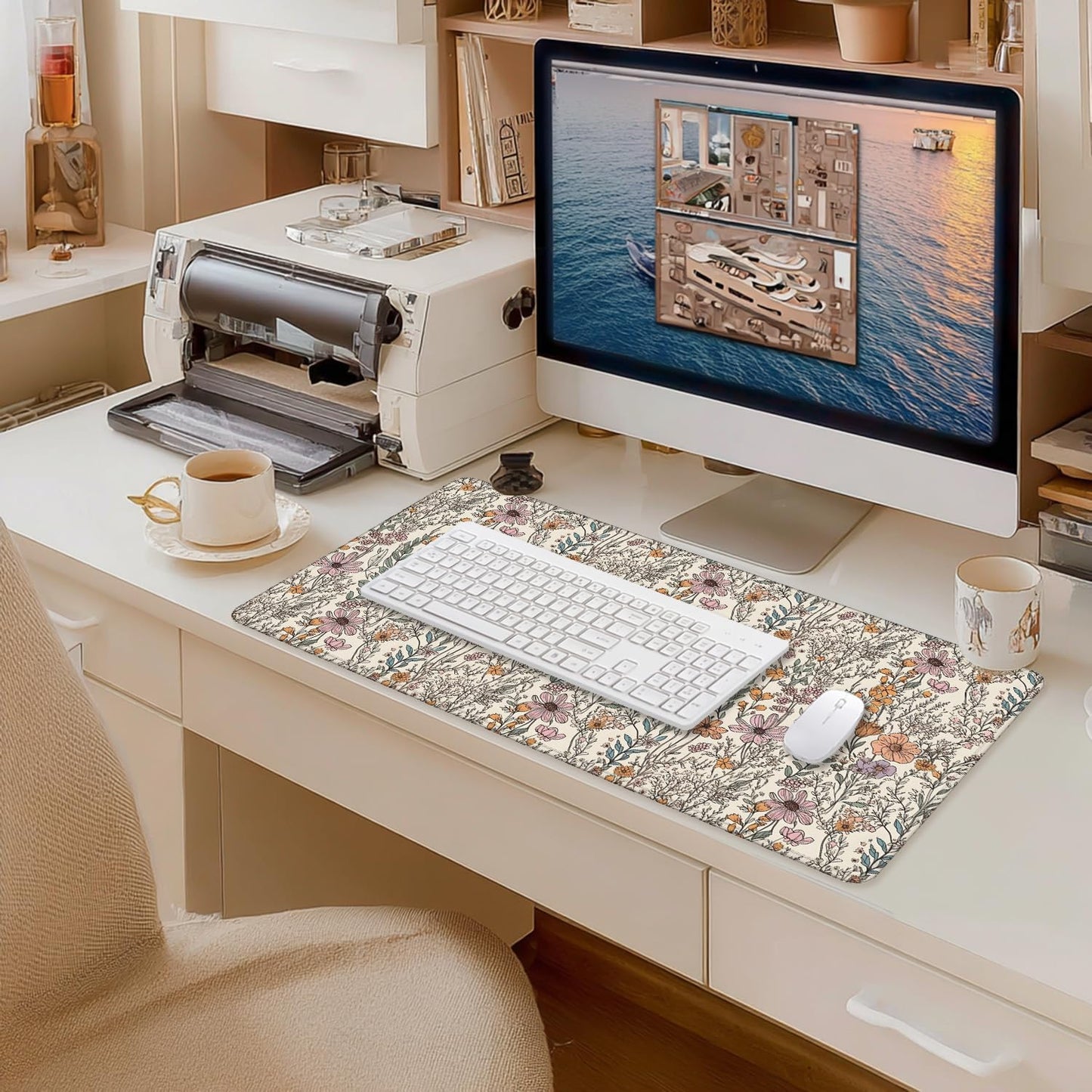 Vintage Rustic Wildflower Floral Large Mouse Pad 31.5x15.7inch, Retro Cottagecore Botanical Flower Large Extended Computer Desk Mat Mousepad for Keyboard and Mouse, Floral Desk Accessories