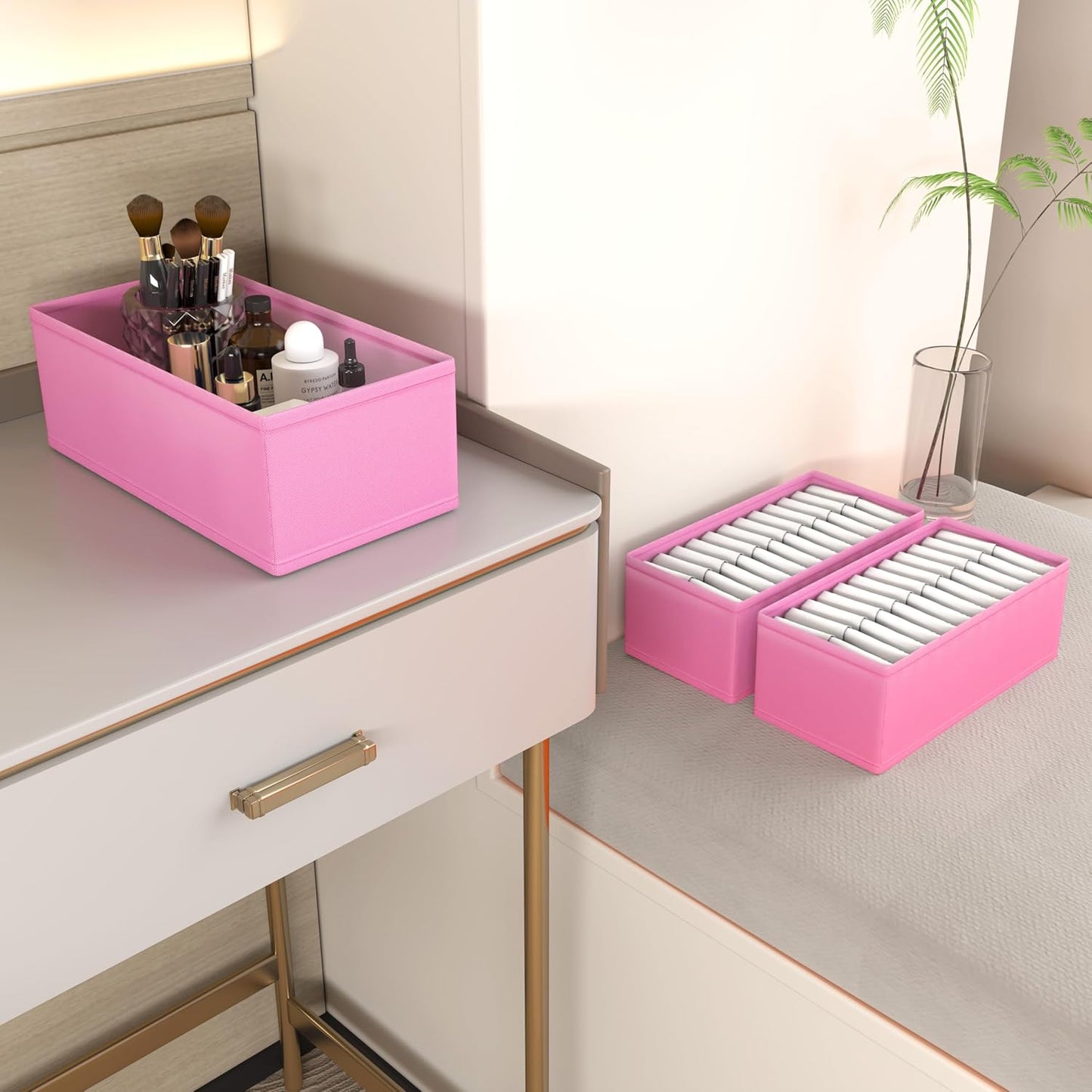3 PACK Drawer Organizer Clothes,drawer Divider, Dresser Drawer Storage for Sock, Underwear, Bra,Panties,Belt, Tie, Stockings, Leggings & Accessories (Pink)