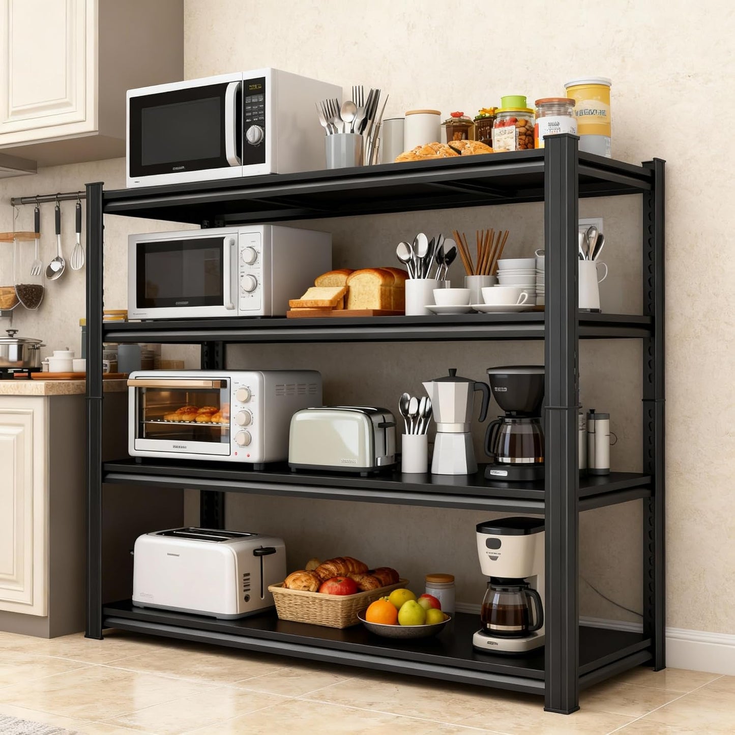 Garage Storage Shelves,5 Tier Shelving Unit, 40 inch Wide, 18” Deep, 78” Tall Organizer Metal Shelf for Basement/Laundry/Pantry Heavy Duty, Adjustable,Easy to Install (4Tier-45"WX16"DX63"H)