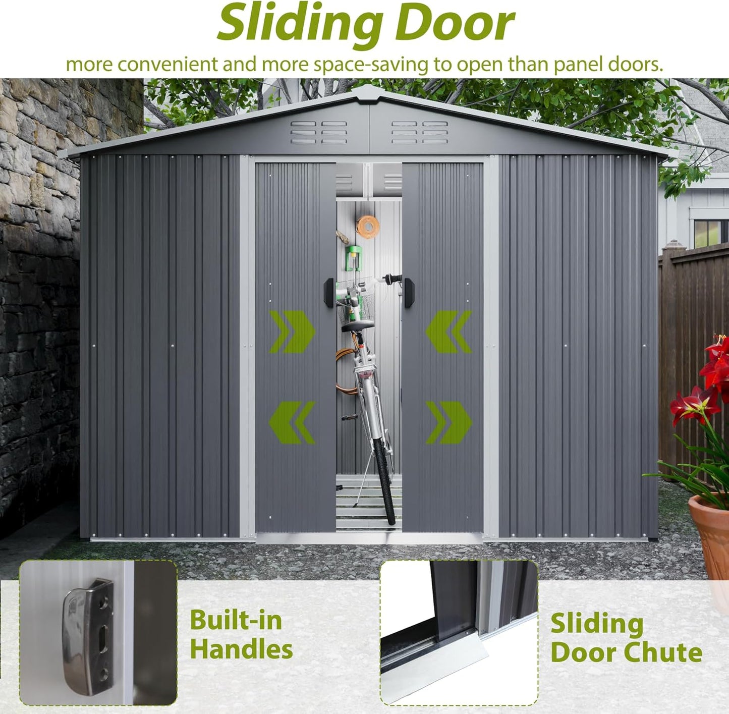 Metal Outdoor Storage Sheds 8 x 6 FT Lockable Metal Garden Shed Steel Anti-Corrosion Storage House with Double Lockable Door for Backyard Outdoor Patio