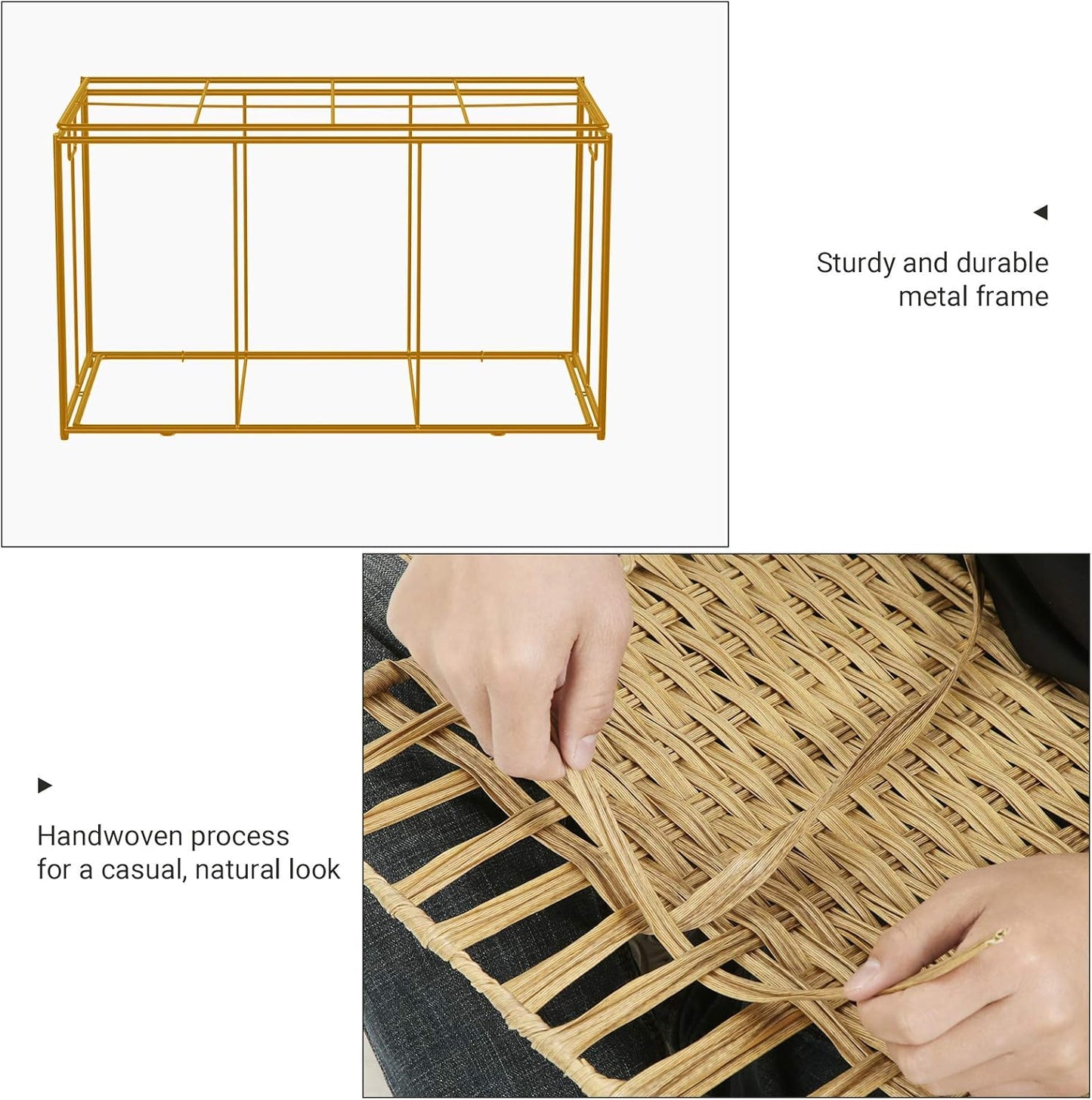 SONGMICS Storage Basket with Lid, Woven Blanket Storage Bin with Handles, Foldable, Removable Liner, Metal Frame, for Bedroom, Laundry Room, 42.3 Gallons (160 L), Natural URST76NL