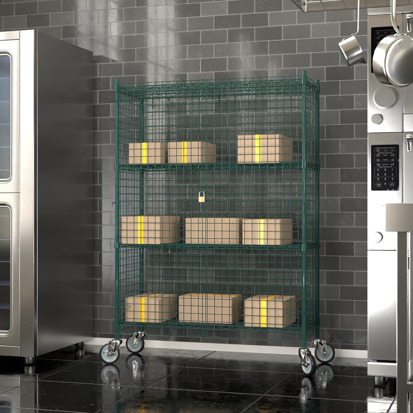 18"x48"x70" Metal Wire Green Security Heavy Duty Commercial NSF Certified Storage Unit | Mobile Wire Security Cage Kit