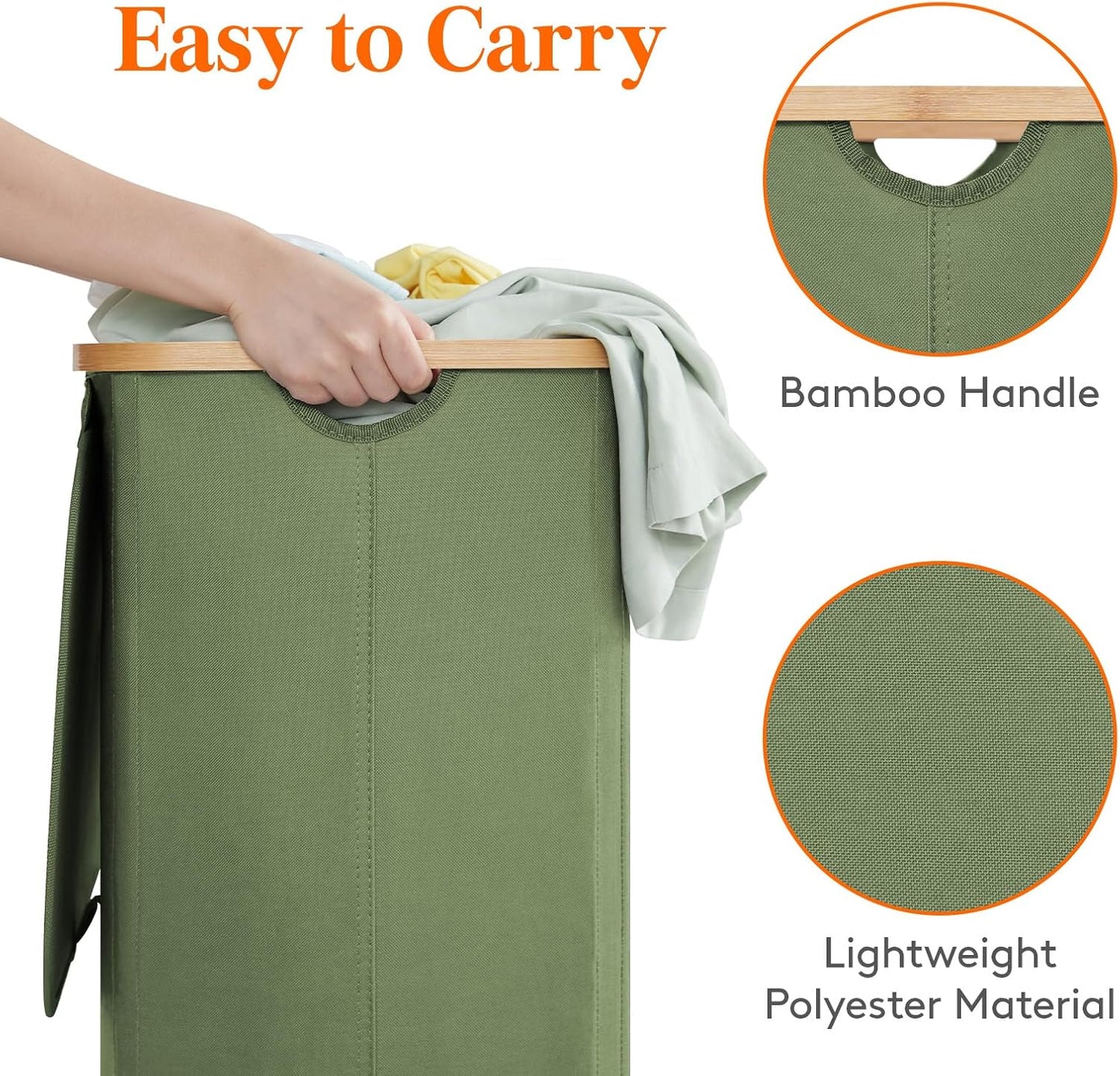 Lifewit 100L Laundry Basket with Lid, Clothes Hampers for Laundry with Bamboo Handles and A Removable Bag, Large Foldable Laundry Hamper for Bedroom, Bathroom, Dorm, Laundry Room, Green
