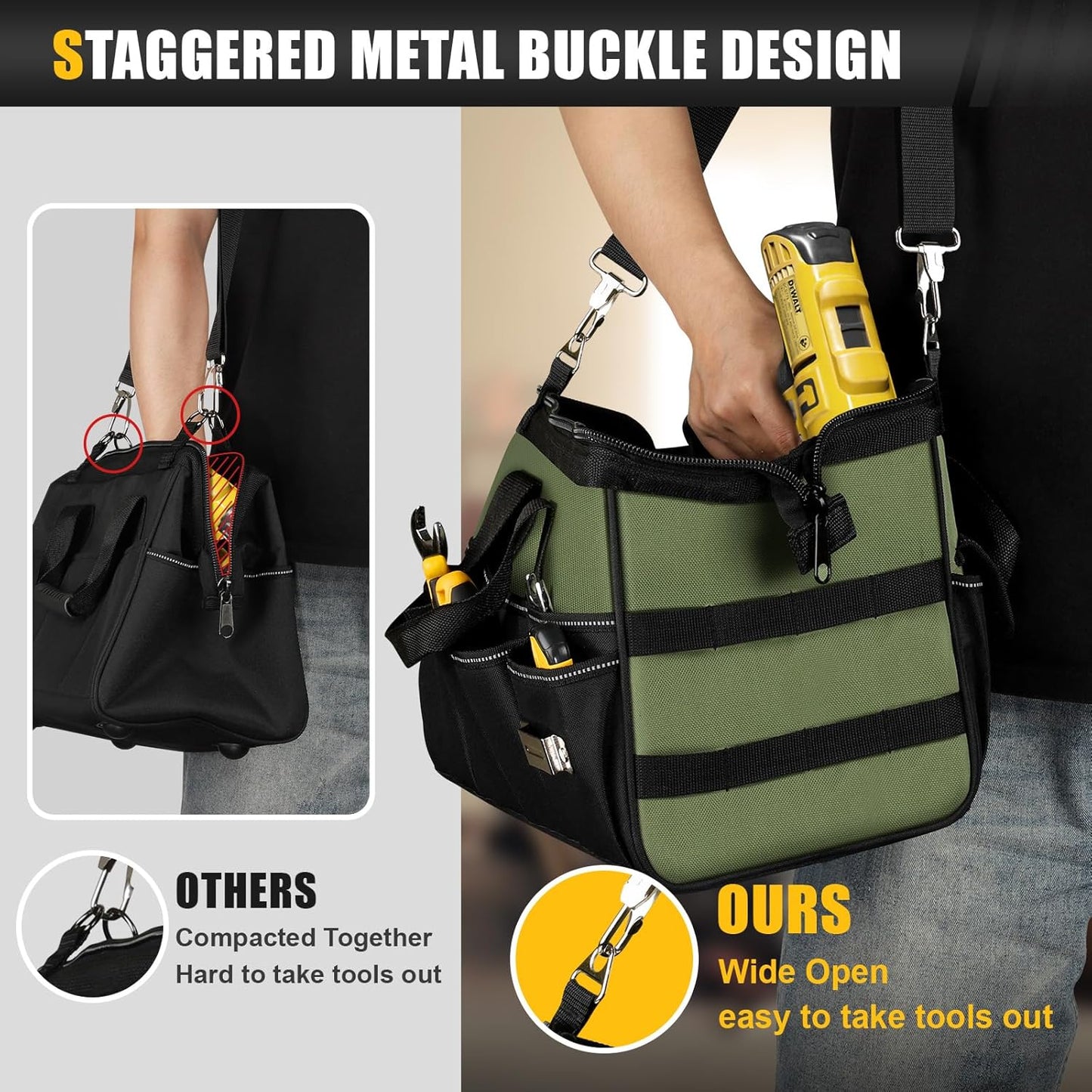Heavy Duty Tool Bag 15-Inch, 16-Pocket Portable Empty Tool Box Organizer Storage, Toolbox Organization, Soft Handle Large Zipper Carrying Toolbag, Dad Men Mechanic Birthday Stocking Stuffer Gifts