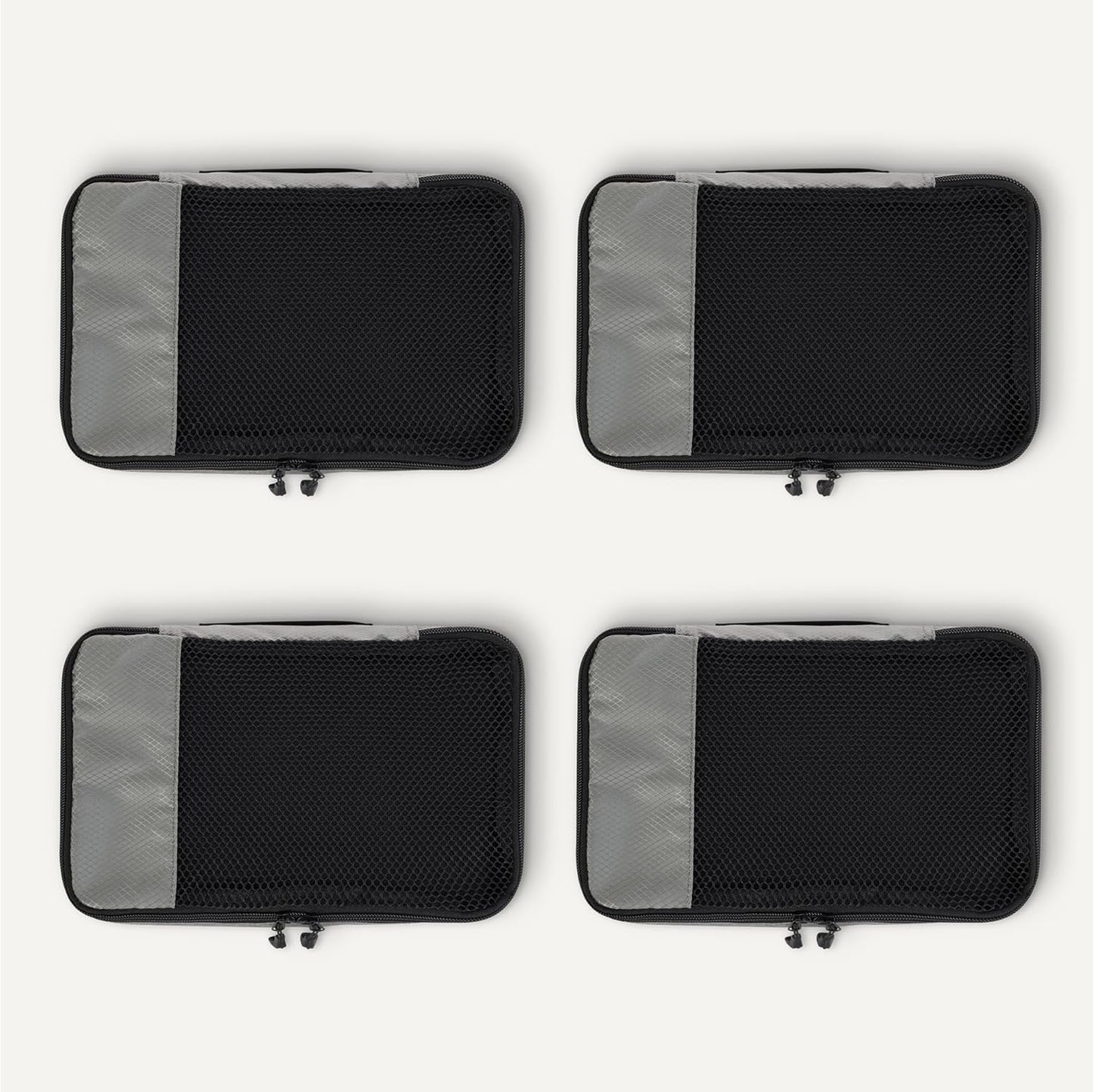 Amazon Essentials 4-Piece Packing Cubes Travel Accessories Set, Luggage Organizer with Double Zipper, Mesh Top, 100% Polyester, Small, Gray (Previously Amazon Basics)