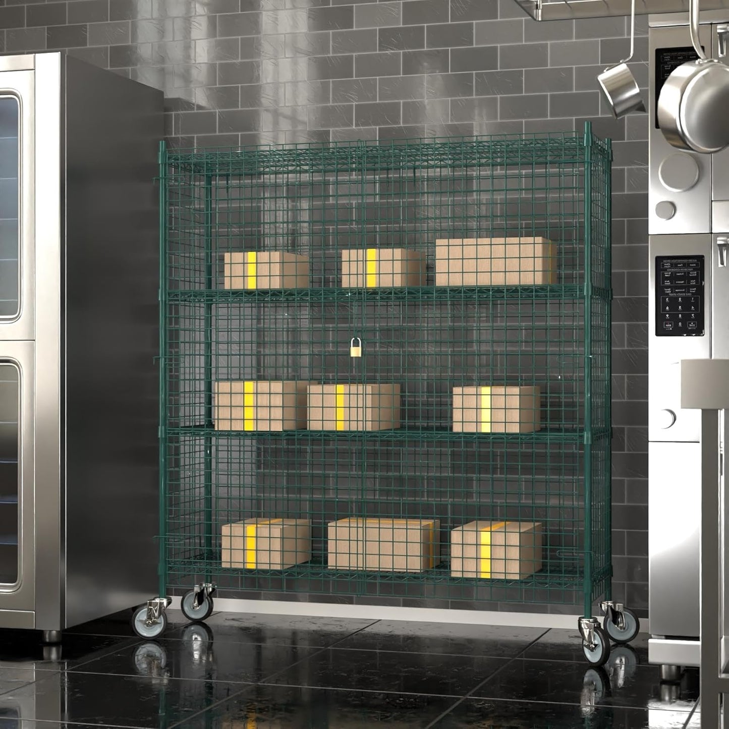 18"x60"x70" Metal Wire Green Security Heavy Duty Commercial NSF Certified Storage Unit | Mobile Wire Security Cage Kit