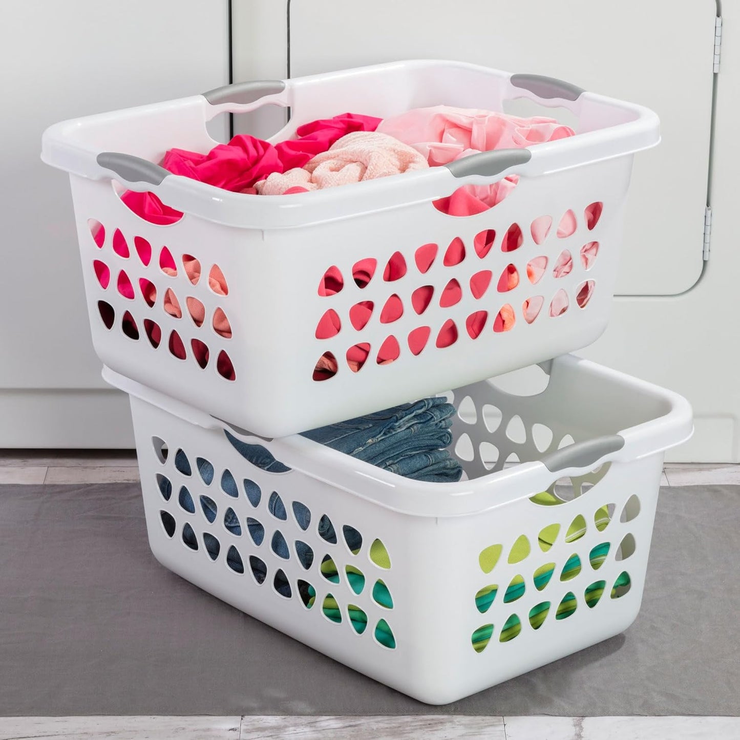 Sterilite 4 Pack Ultra Laundry Basket, Plastic Clothes Hamper, Large Rectangle Bin with 4 Comfort Grip Handles, 2 Bushel Capacity, White
