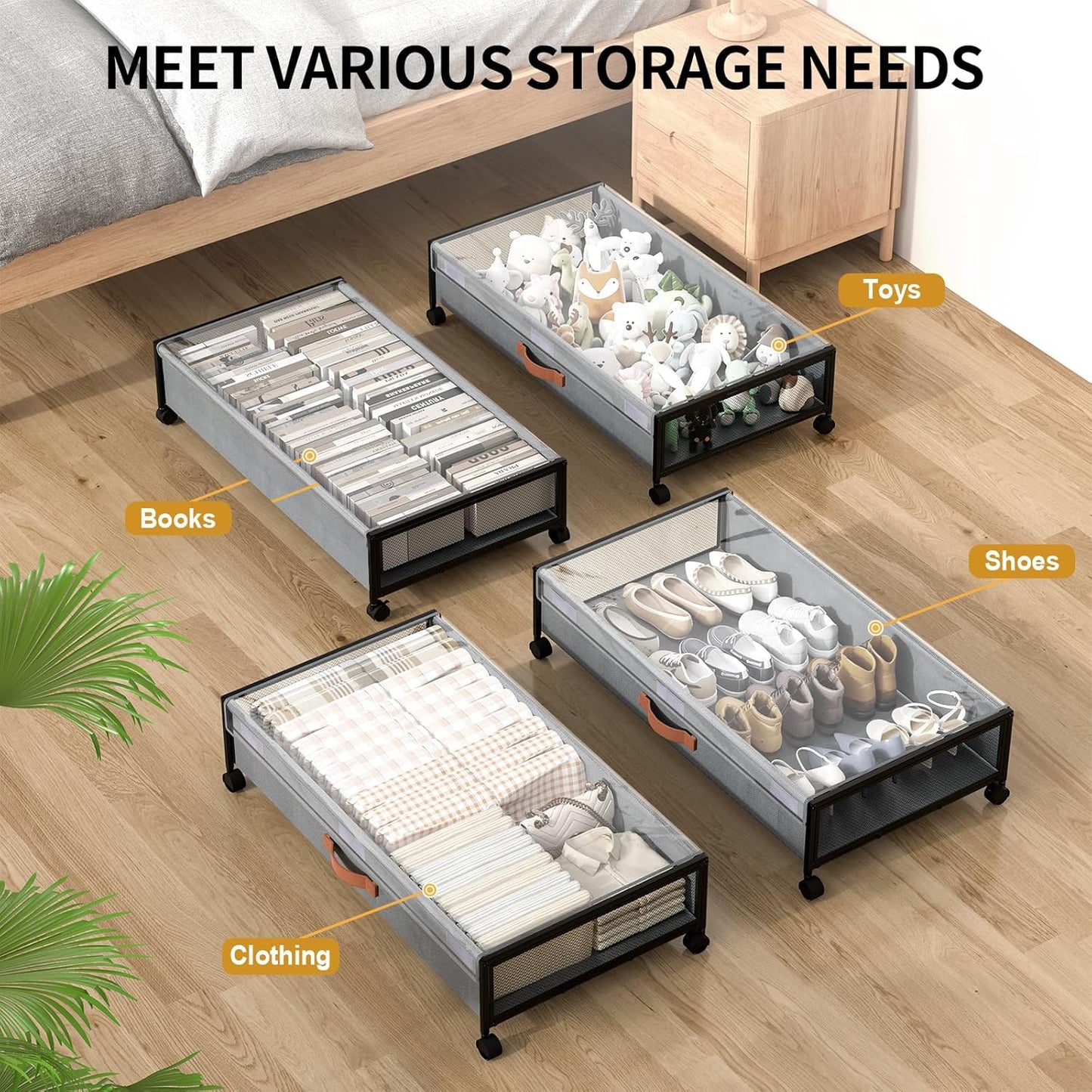 Under Bed Storage Containers with Wheels 54L Large Underbed Shoes Blankets Clothes Toy Storage Drawers for College Dorms Bedrooms Nursery Rooms Organization… (Grey 2 Pack, XXL(31"x16.6"x7.48"))
