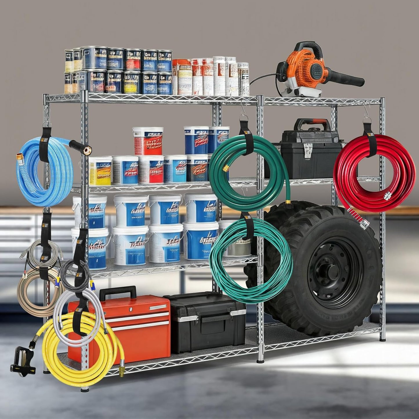 Hanging Extension Cord Holder - 16Pack 13" 22" 35" Handle Wrap Straps with S Hooks Heavy Duty Garage Organizer Tool Hangers - Garden Hose Power Electrical Cable Rope RV Shed Storage and Organization