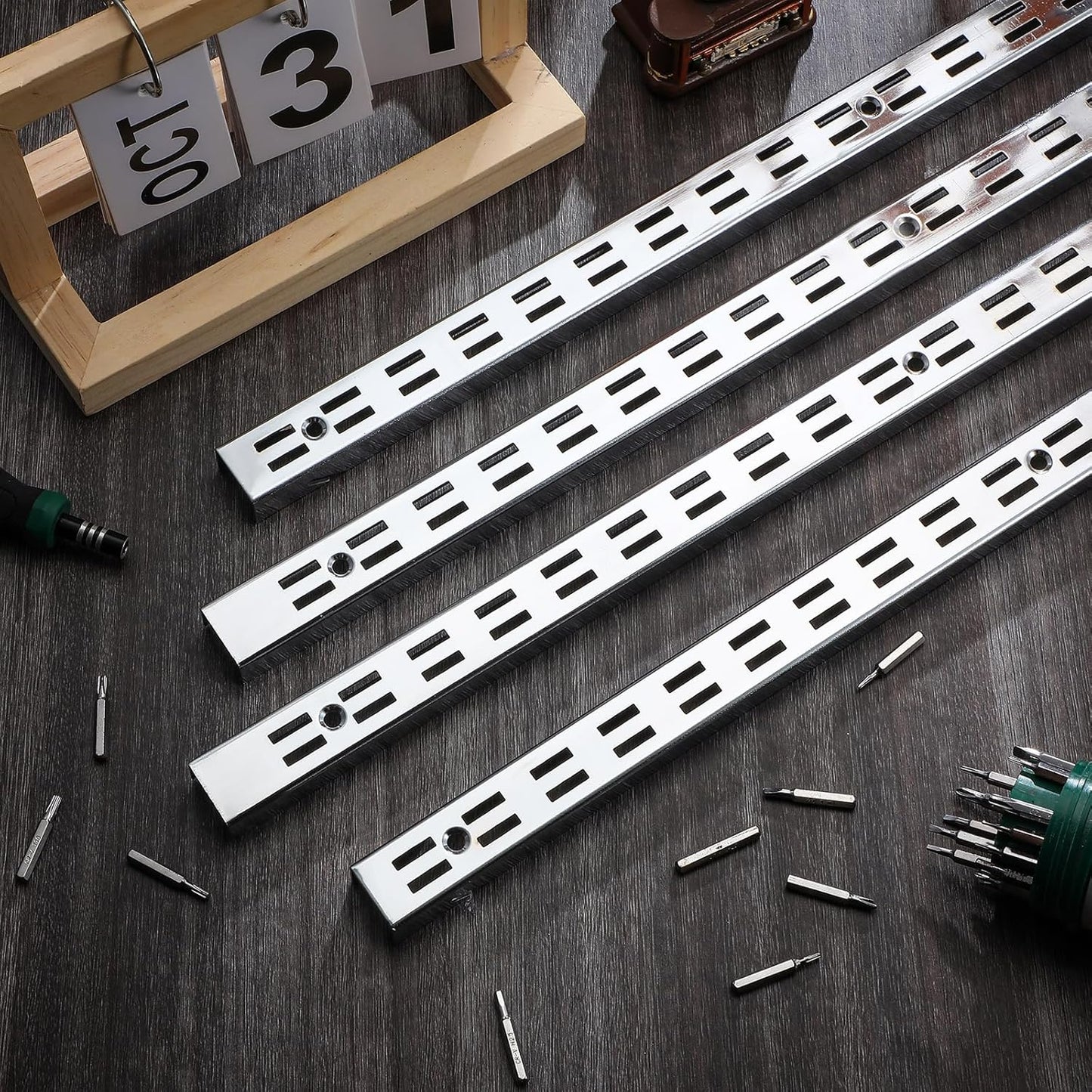 6 Pcs 47.5 Inches Shelf Rails Bracket Track Upright Closet System Hardware Adjustable Wall Standard Shelf Standards for Pantries, Linen Closets, Laundry Rooms, Utility Rooms (Sliver)