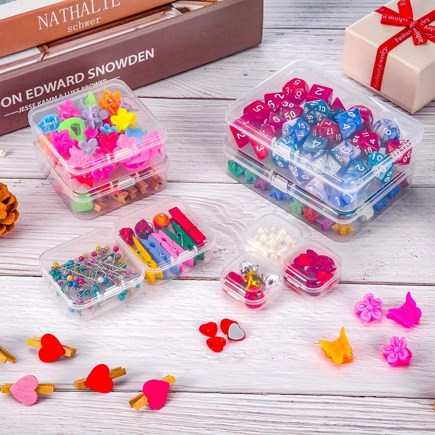 24 Packs Small Clear Plastic Beads Storage Containers Box with Hinged Lid for Storage of Small Items, Crafts, Jewelry, Hardware(1.37 x 1.37 x 0.7 Inches)