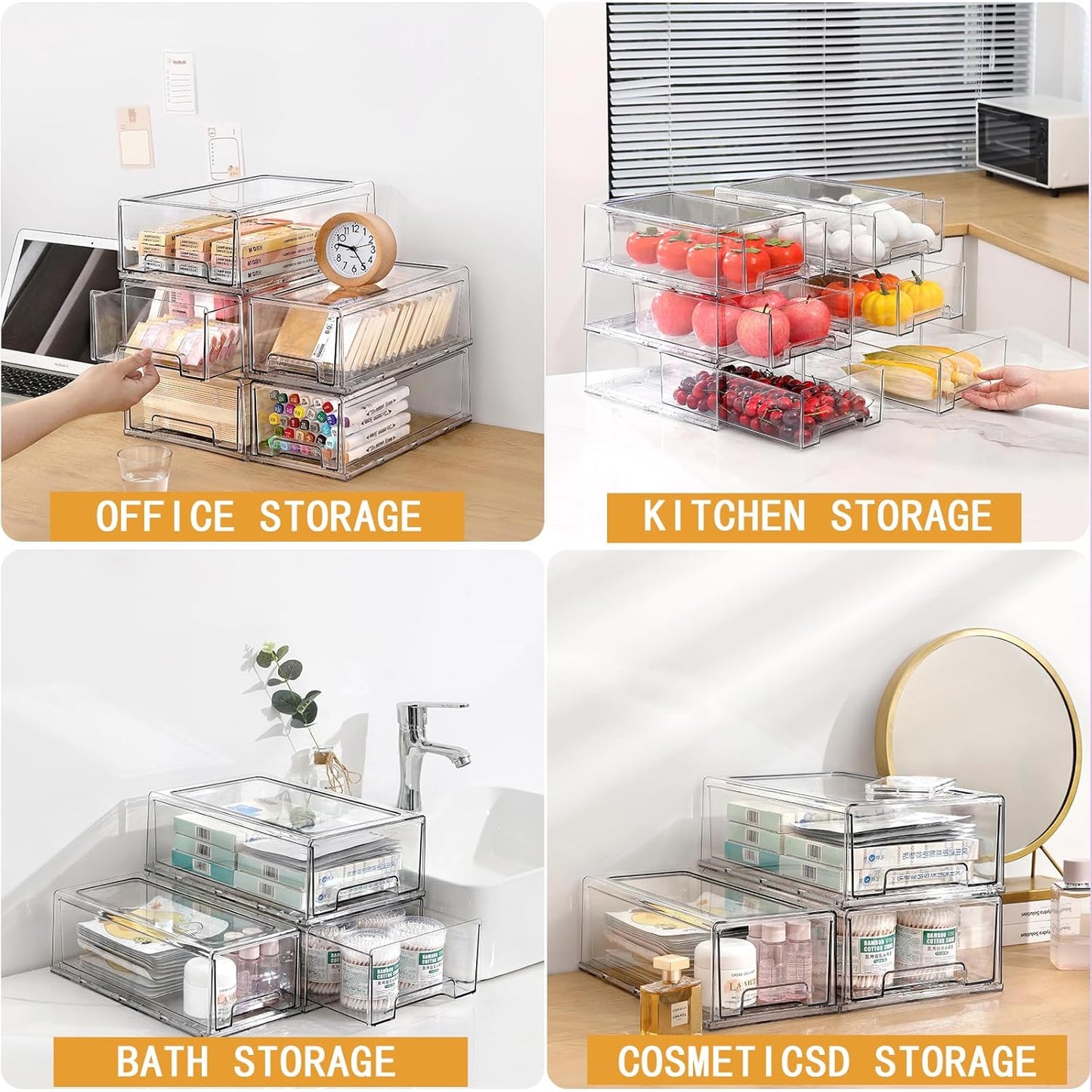 clear Drawer-Type Plastic Storage Box Bins Organizer,Family First Aid Kits Medicine cabinet Box Organizer,Closet ,Shelf,Ointments, Adhesive Bandages,Cosmetics,Office Items (clear, 6L)