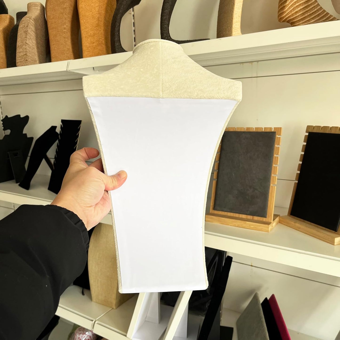 Coward Big Necklace Bust Stand for Selling Show, Beige Velvet Necklace Jewelry Display Holder for Home Use or Store Shop Show (13" Hight)