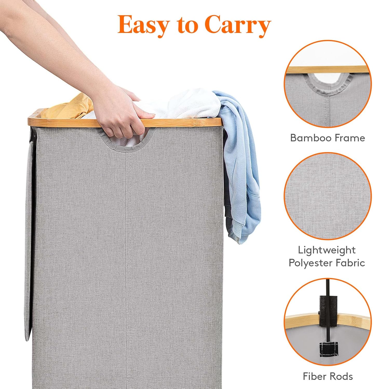 Lifewit 120L Large Laundry Hamper with Lid, Foldable 2 Section Laundry Basket with Bamboo Handles and Removable Bags for Laundry Room, Bathroom, Bedroom, Light Gray