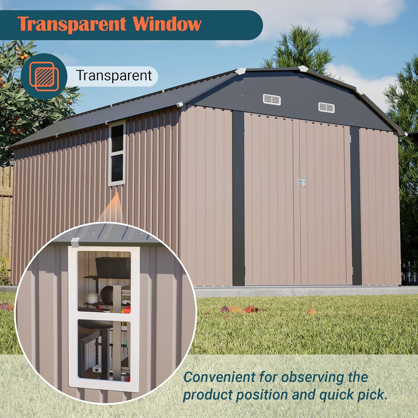 10x12 FT Metal Storage Shed with Floor Frame, Heavy-Duty Outdoor Storage Building with Diamond Roof, 4 Air Vents, Transparent Window & Lockable Double Doors, Snow-Resistant Backyard Garage Shed