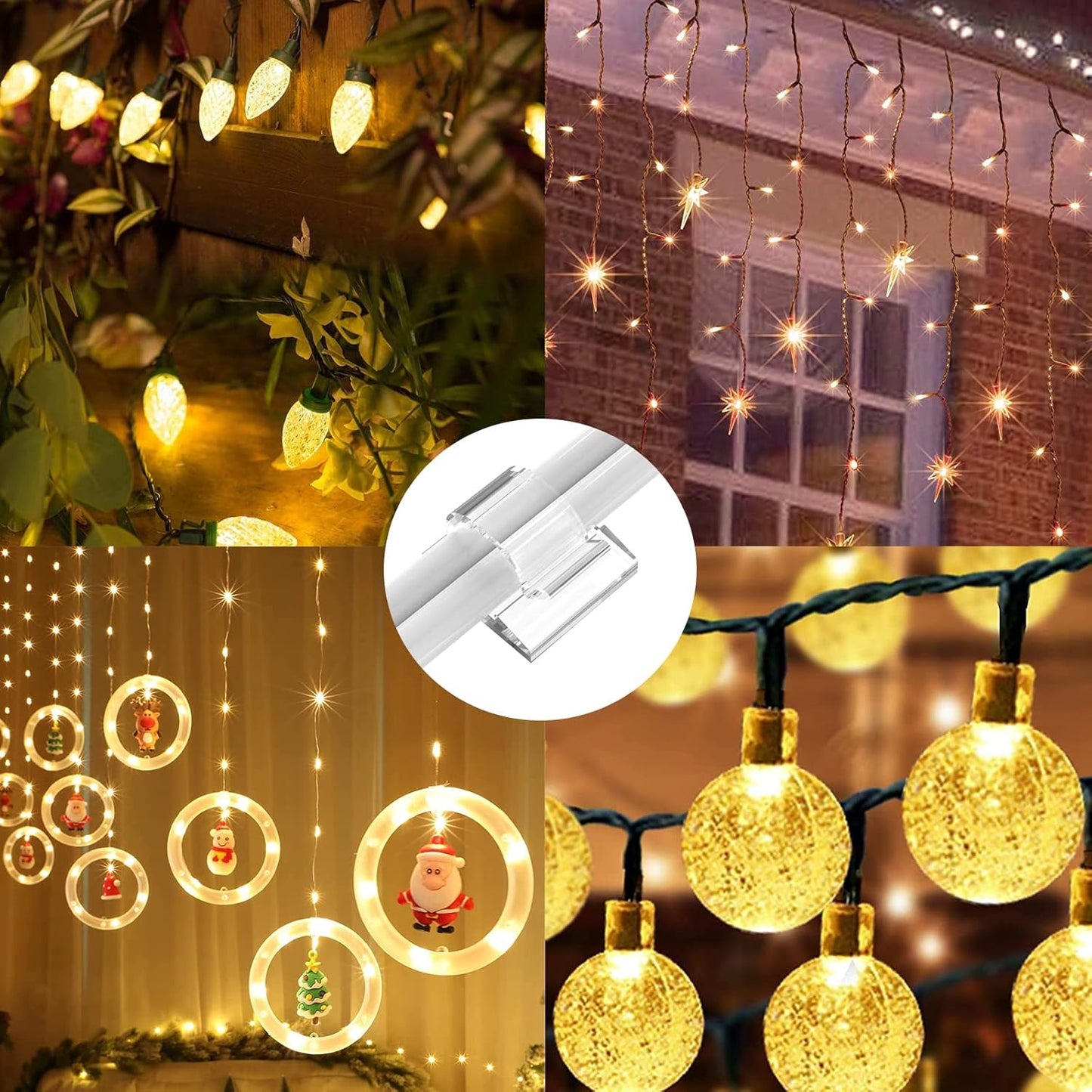 100 PCS Outdoor Light Clips Clear (Small & Large), Adhesive Cable Clips for Wall Wire Holder Cable Management Cord Organizer, Christmas Light Hooks for LED String Lights, Car Dash Cam, Extension Cord
