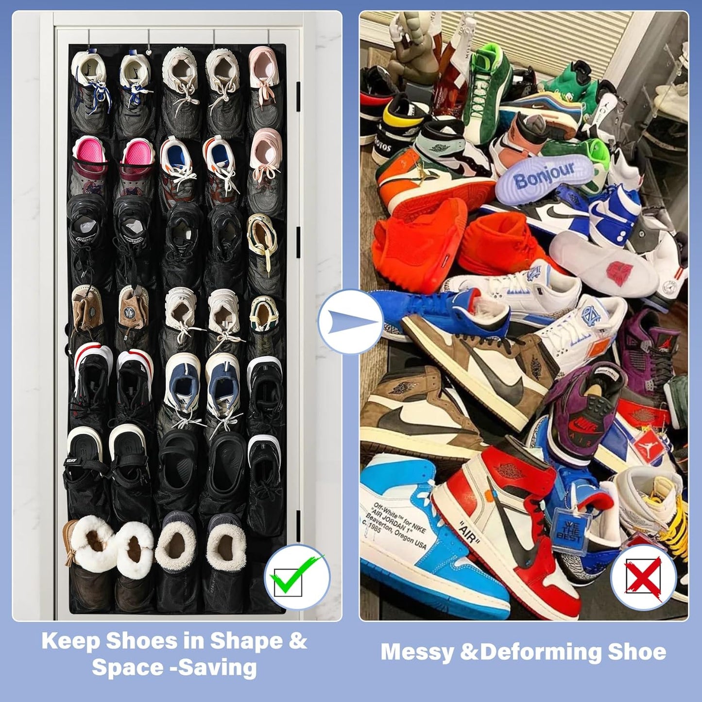 35Large Pockets Over The Door Shoe Organizer, Mesh Pockets Shoe Holder Rack, Capacity hanging shoe organizer,door shoe rack With 4 Metal Hook.