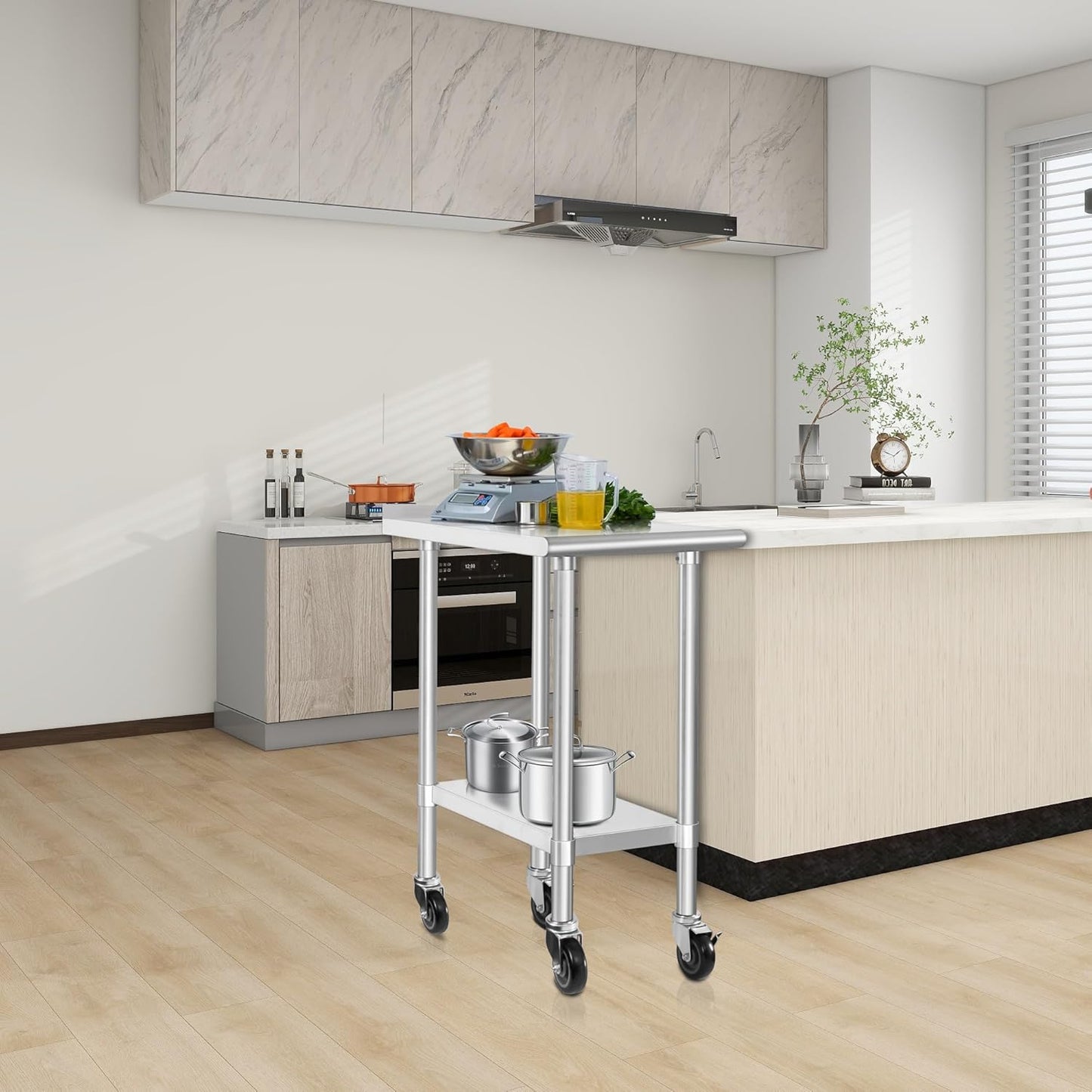 HARDURA Stainless Steel Commercial Work Table with Wheels Prep & Work Metal Table 30×18 Inches Heavy Duty NSF with Casters and 2" Backsplash