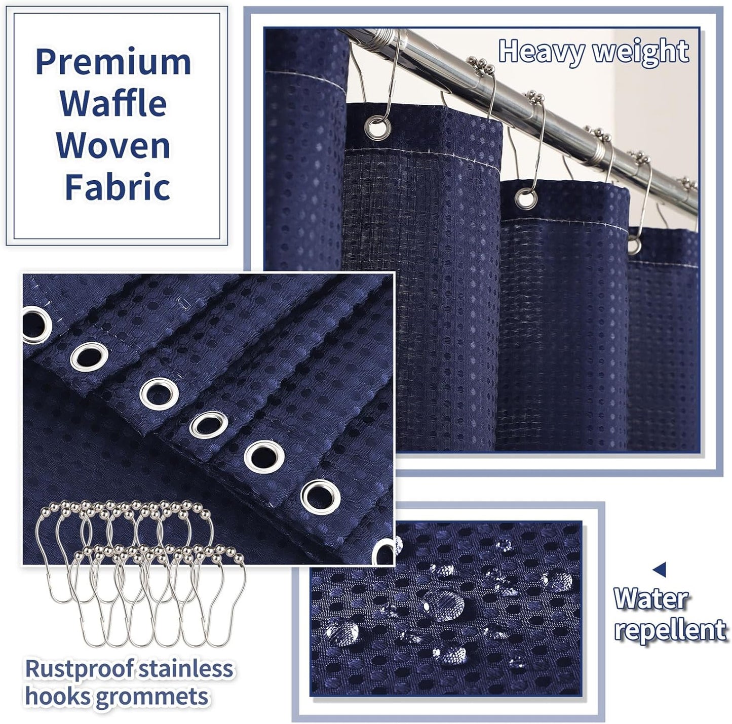 Bathroom Set with Shower Curtain and Rugs- 25PC Bathroom Accessory Set, Navy Blue Shower Curtain Set, Toilet Brush, Trash Can, Qtip Holder Dispenser & Soap Dispenser