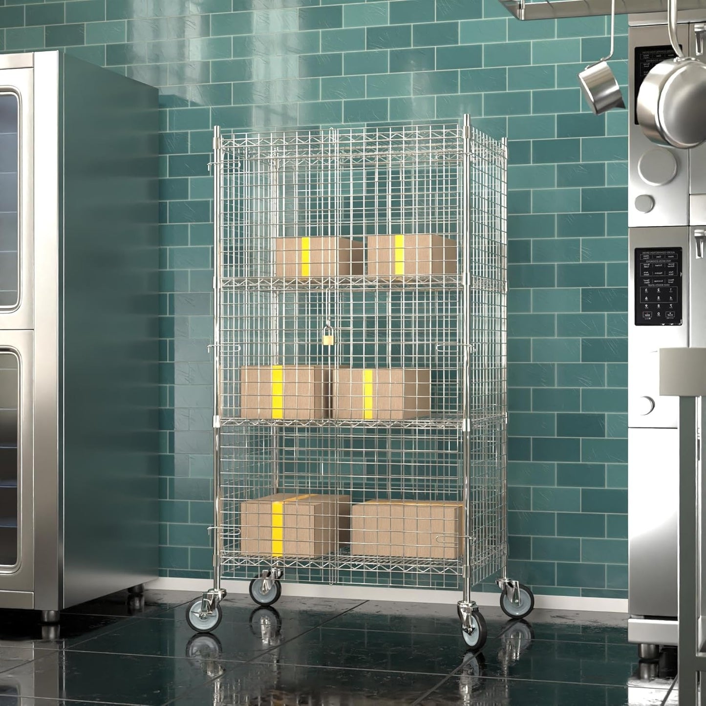 24"x36"x70" Metal Wire Chrome Security Heavy Duty Commercial NSF Certified Storage Unit | Mobile Wire Security Cage Kit