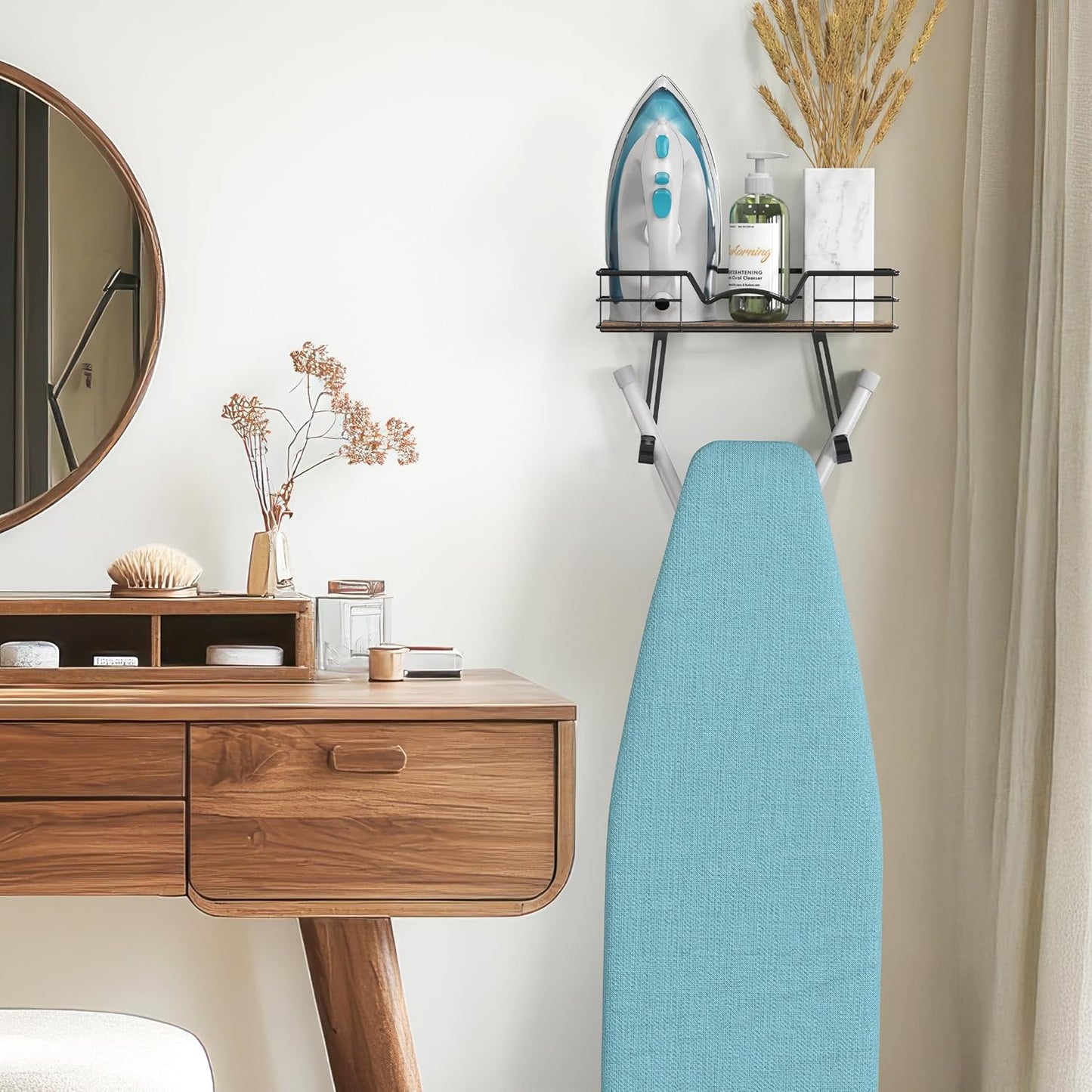 Simple Houseware Wall Mount Ironing Board Holder with Hanger Storage Shelf, Black