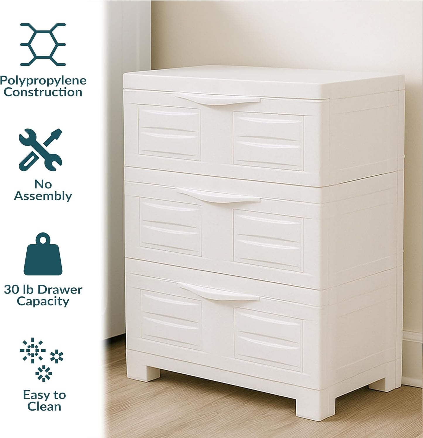Sunnydaze 3-Tier Storage Cabinet with Drawers - Indoor or Garage Plastic Storage Drawers Organizer - 29.5" H - Garage, Office, Home, Laundry Room - Speckled White