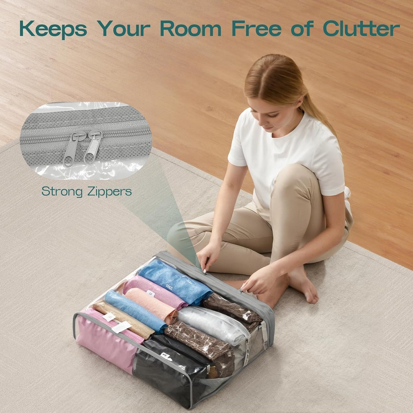 5 Pack Clear Storage Bags for Clothes, 22L Blanket Storage Bags, Under Bed Storage, Closet Organizers Bag, Upgraded Version Two-Way Zippers Design(Grey)