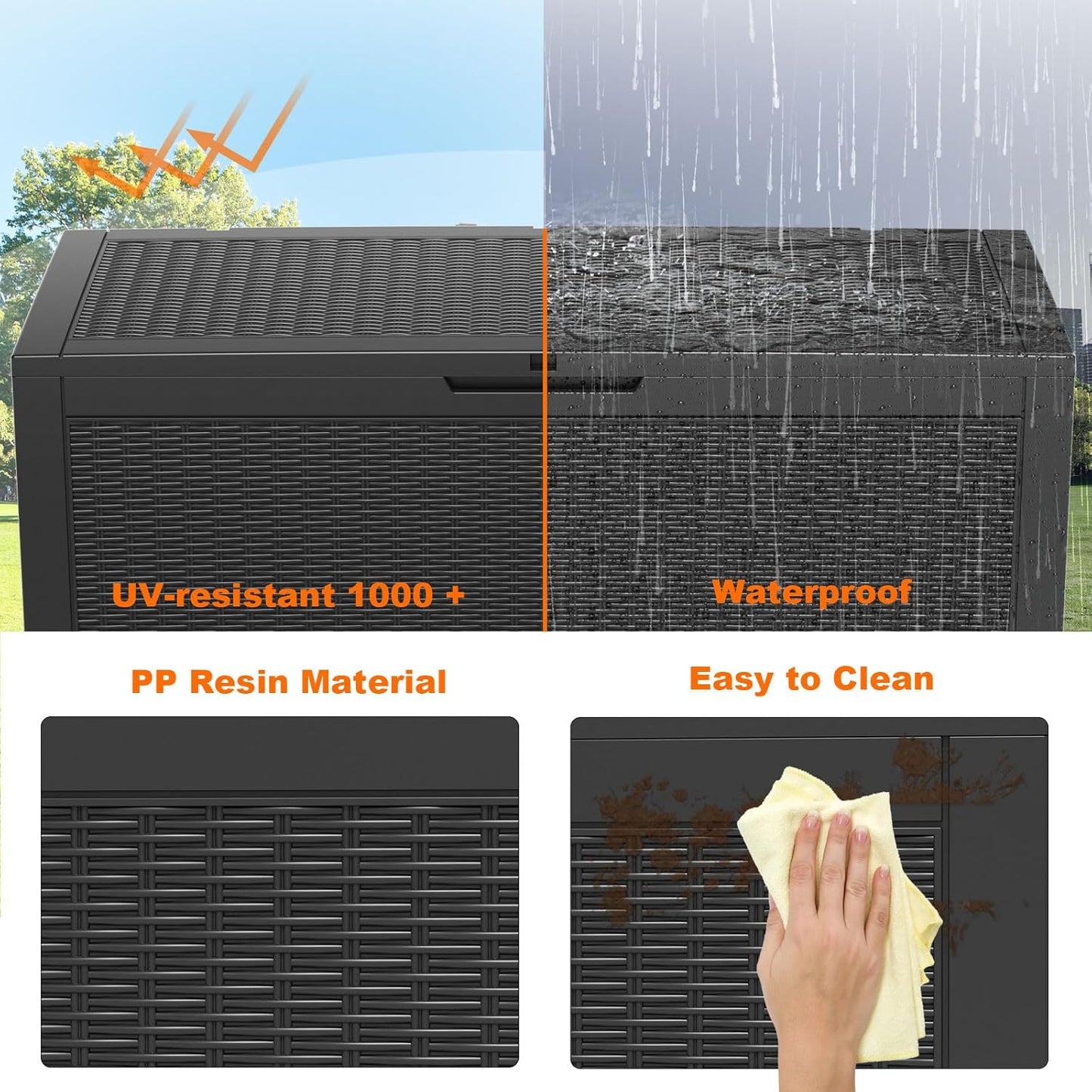 120 Gallon Resin Deck Box, Lockable Patio Outdoor Storage Box for Furniture, Garden Tools and Tools Storage, Waterproof Outside Storage Boxes - Black
