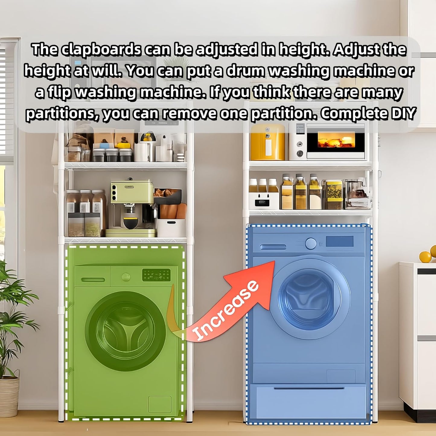 Washer, Dryer and Refrigerator Top Shelf - Extra-Wide Design, Thickened Structure, Washing Machine Rack,Height-Adjustable, Laundry Room Shelves Organizer,Over Dryer Storage(White)