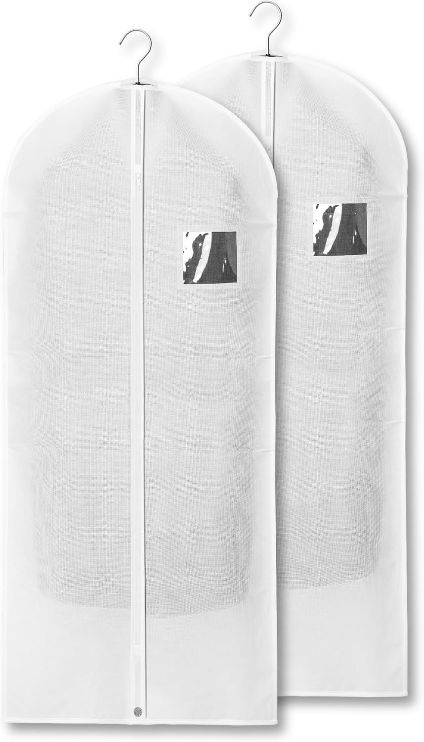 2-Pack Breathable Garment Bags for Hanging Clothes – Dust-Proof Suit & Dress Covers with Clear Window – Waterproof, Foldable Closet Storage Organizer for Coats, Gowns, and Jackets (White, 55")