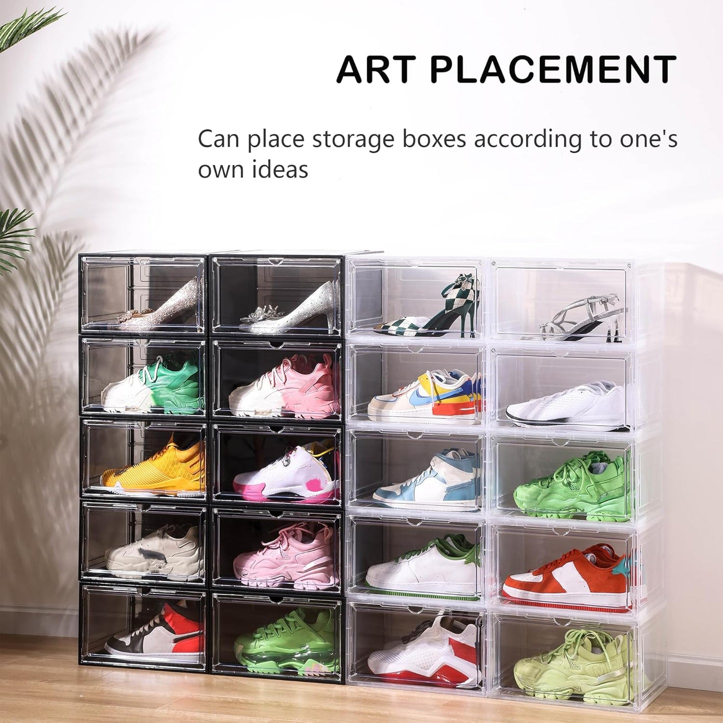 Attelite Shoe Box, Upgraded Large Clear Shoe Storage Box Stackable, 8 Pack Thicken Plastic Shoe Containers, Drop Front Large Magnetic Door,Shoe Storage Organizer for Display Sneakers