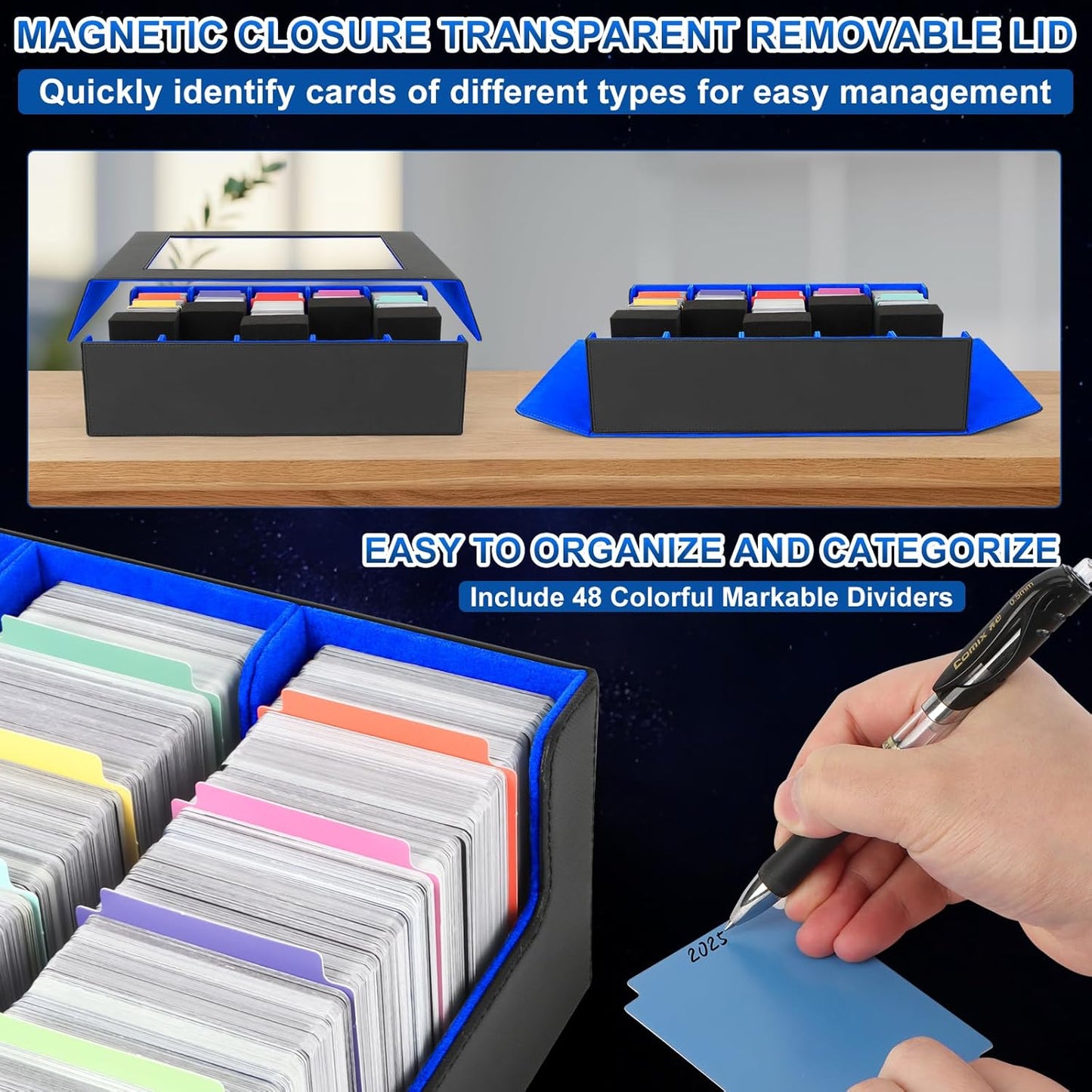 AOBOPLE Trading Card Storage Box,3900+ Card Box Storage with 48 Dividers and 5 Foam Supporters PU Leather Magnetic Card Box for MTG,TCG, Magic and Sport Cards,Great Gift for Card Collectors