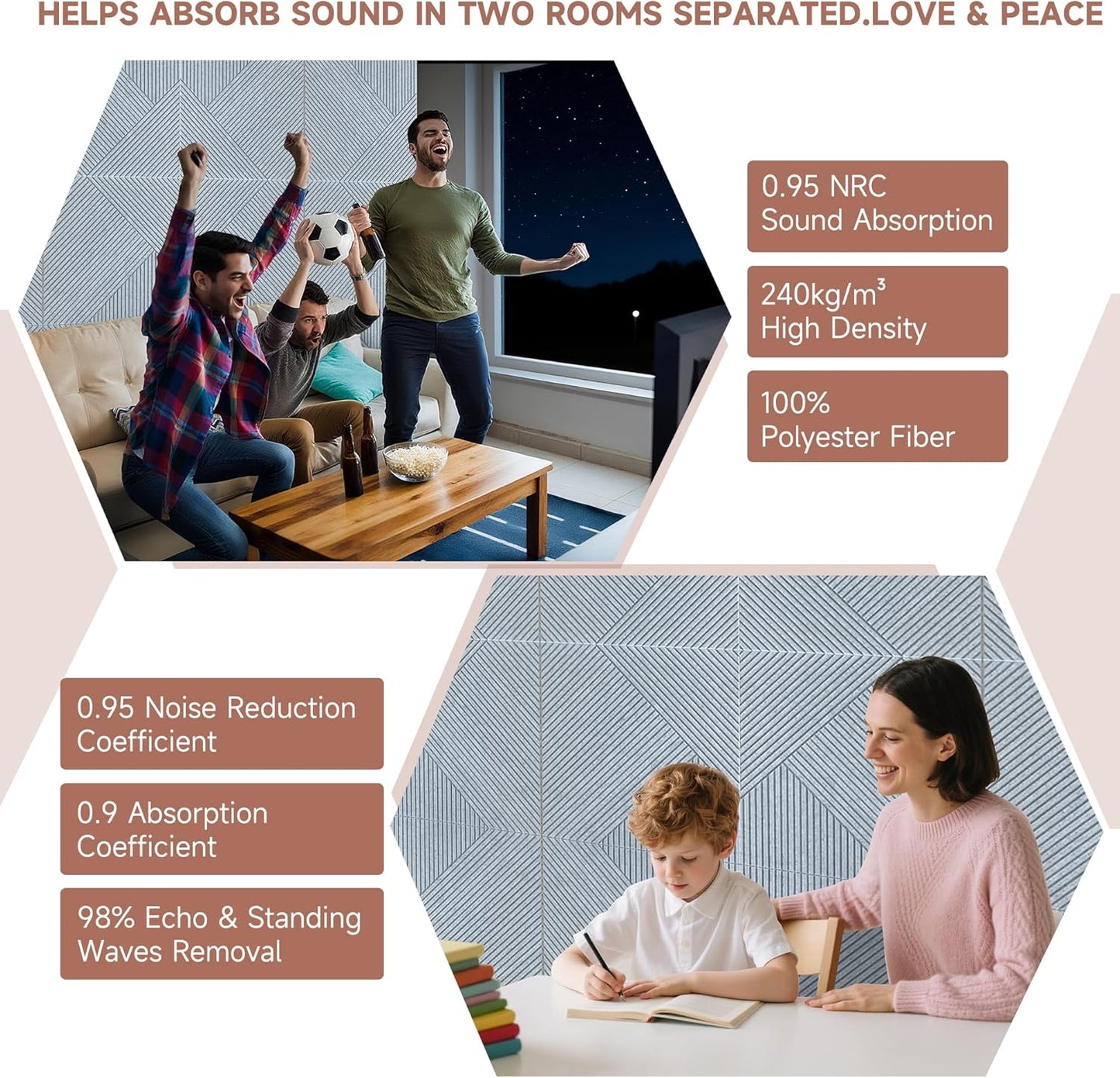 TO-TH Acoustic Wall Panels,6 Pack Total Size 72 x 48 Inches,Self-Adhesive Decorative Acoustic Panels for Wall and ceiling,Silver Grey