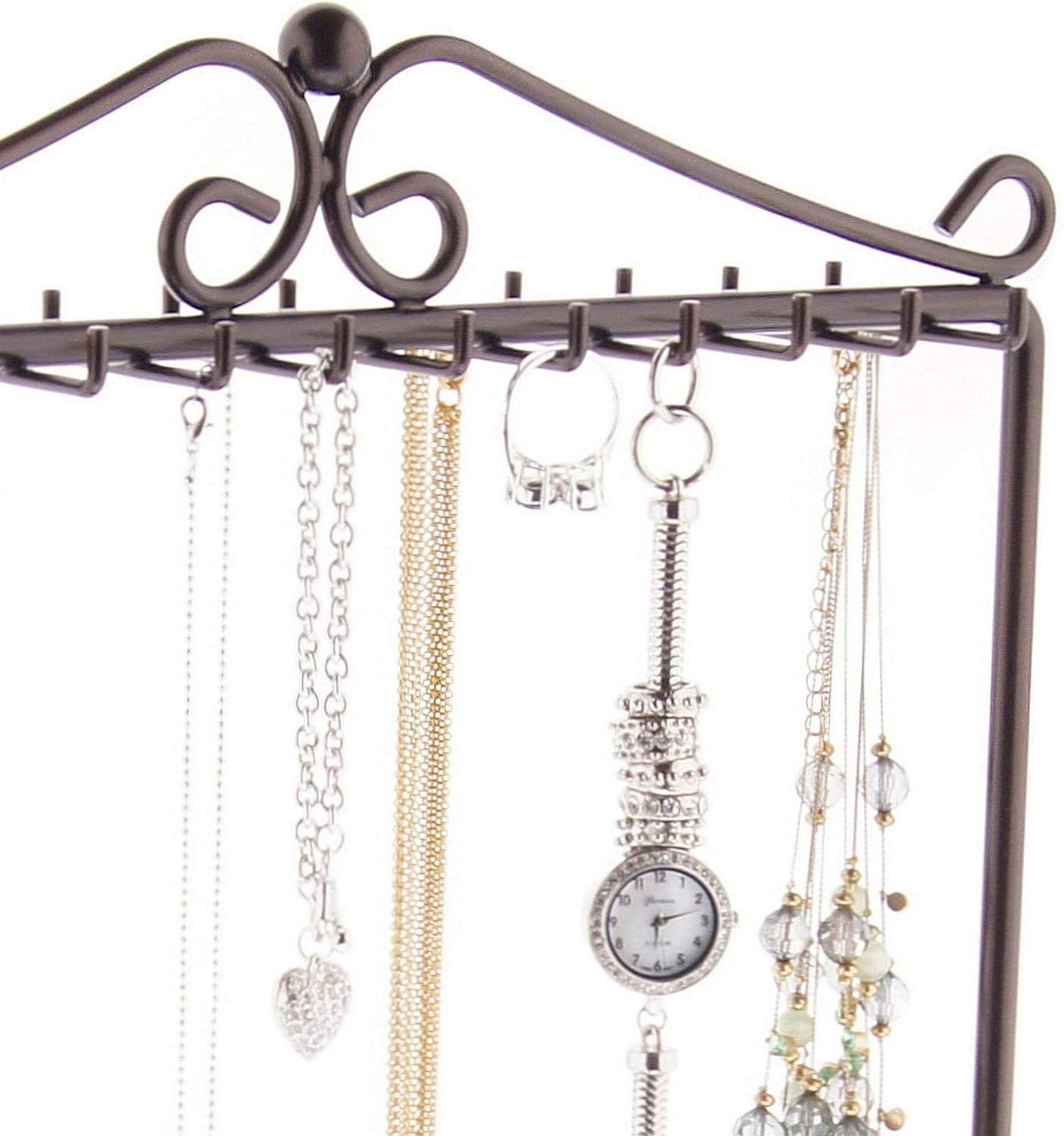 Angelynn's Sturdy Long Necklace Holder Organizer Tall Tabletop Pendant Display Stand, Freestanding Large Capacity Jewelry Tree, Calla Rubbed Bronze 13 1/2" Wide x 15 3/4" Tall
