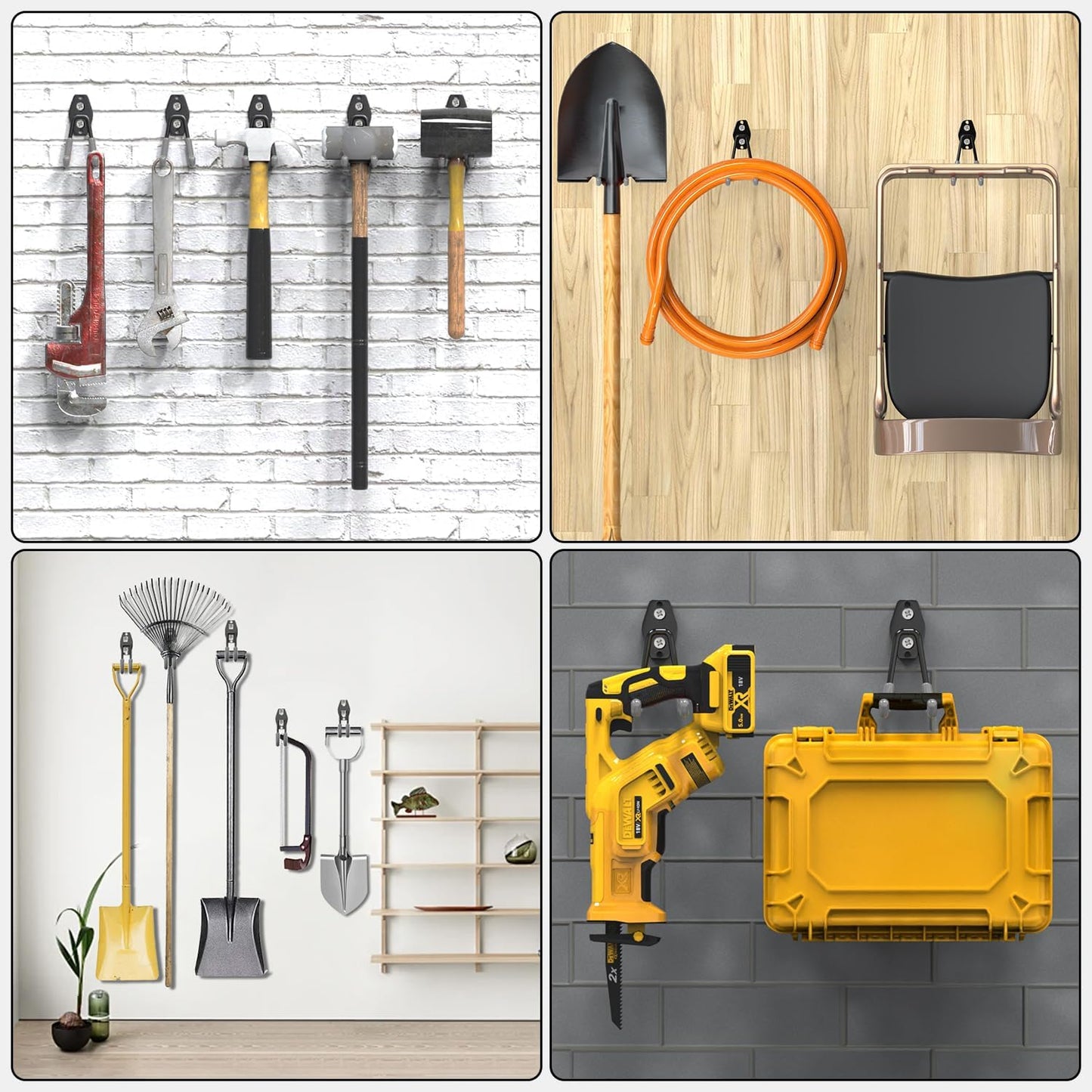 3-H Garage Wall Hooks 10 Pack, Heavy Duty Garage Hooks with Extra Welding Spots, Wall Mount Storage Organizer for Hanging Garden Lawn Tools, Chair, Shovel, Blower, Toolkit (Grey)