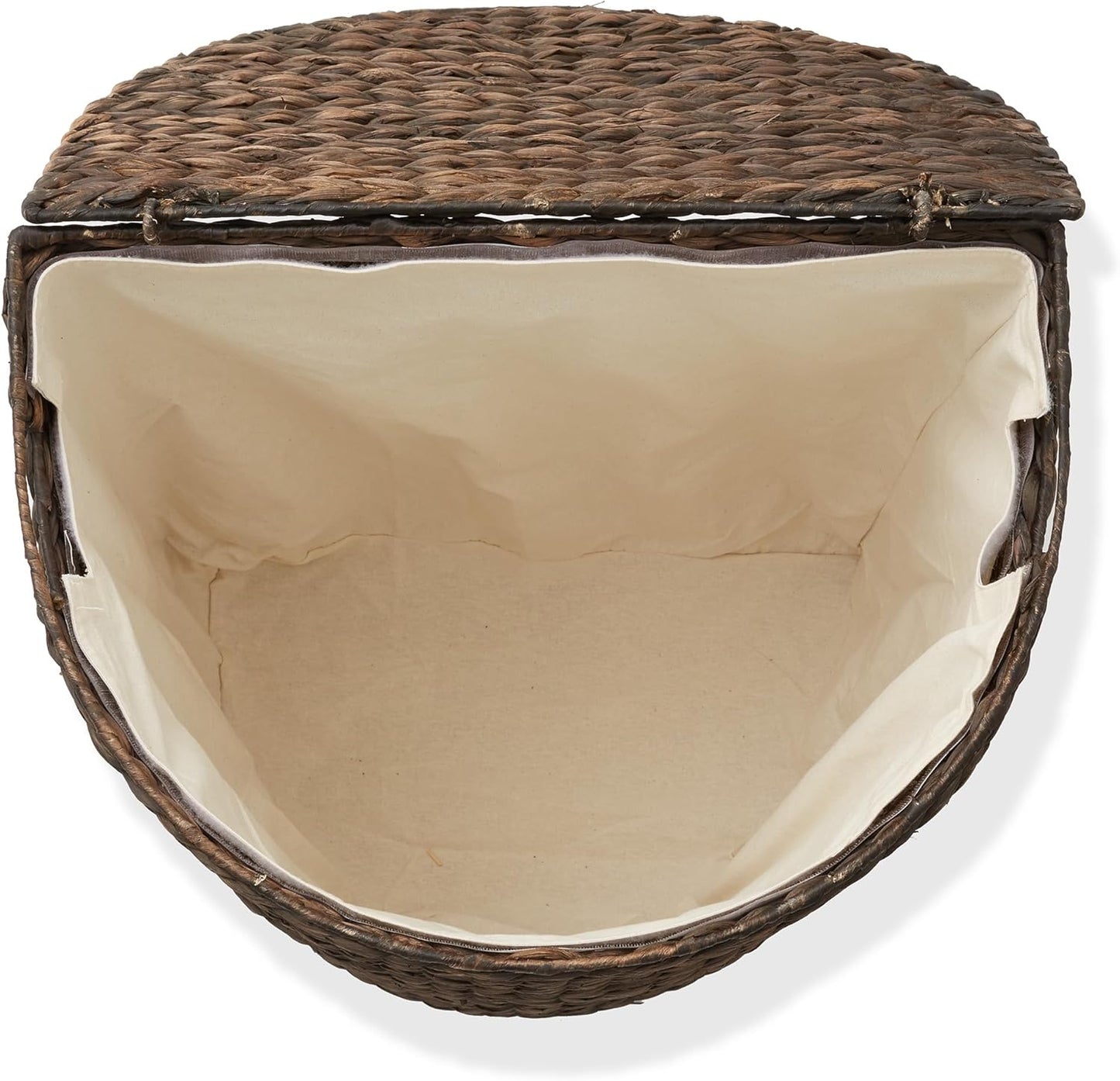 Casafield Half Moon Laundry Hamper with Lid and Removable Liner Bag - Espresso Dark Brown, Woven Water Hyacinth Laundry Basket for Clothes and Towels