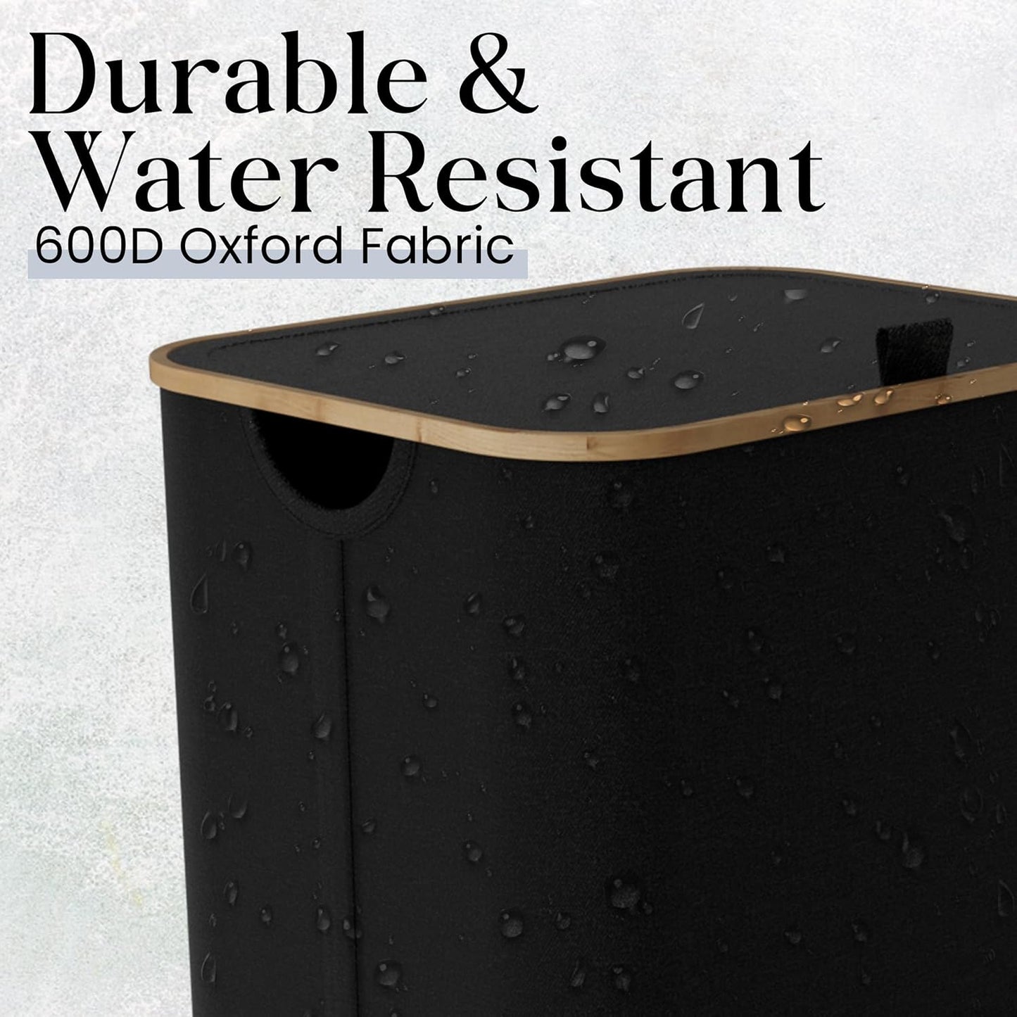 Laundry Basket with Wheels and Handle - 100L Bamboo-Fabric Laundry Hamper with Lid, Front Mesh Pocket, Travel Bag, Sturdy Wheels, Black