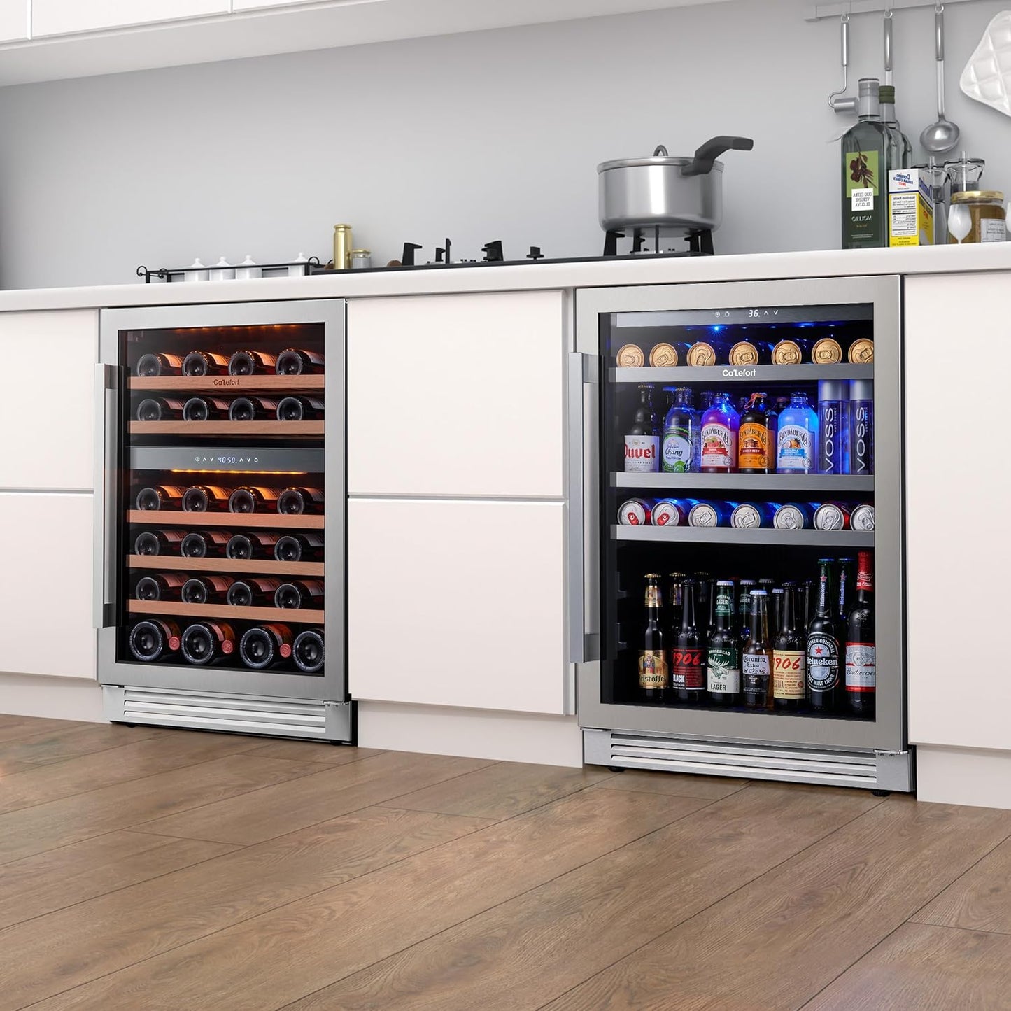 Ca'Lefort Wine Beverage Refrigerator Bundle - 48 Inch 34-65°F Drink Fridge Glass Door, 3 LED Dual Zone Wine Fridge Built-in or Freestanding, Holds 220 Cans and 46 Bottles (11.3 Cu.ft)