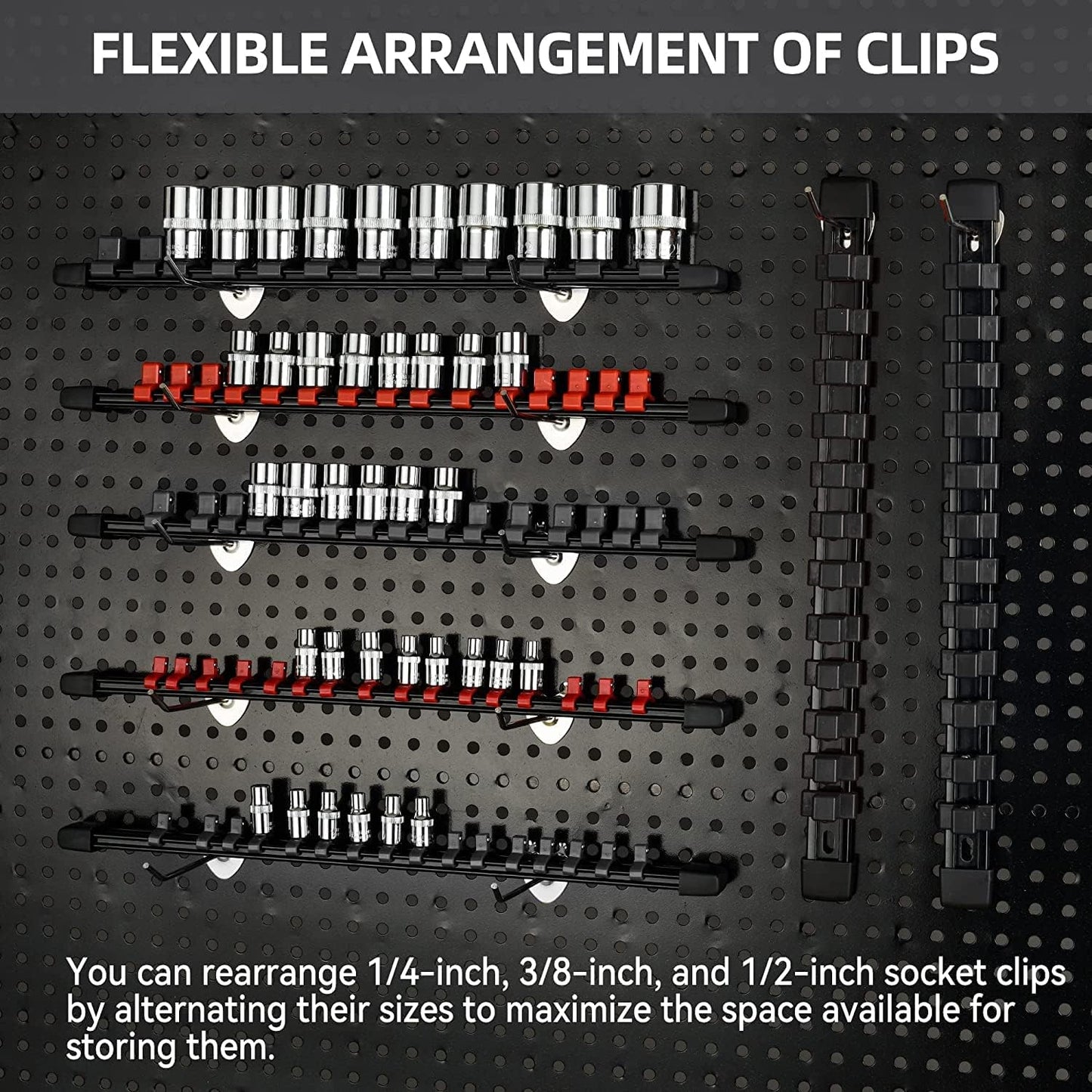 Socket Organizer Drive ABS Tools - Black Socket Holder, Premium Quality 30 Pieces Socket Holders Kit 1/4-Inch x 160 Clips, 3/8-Inch x 150 Clips, 1/2-Inch x 120 Clips(30PC,Black)