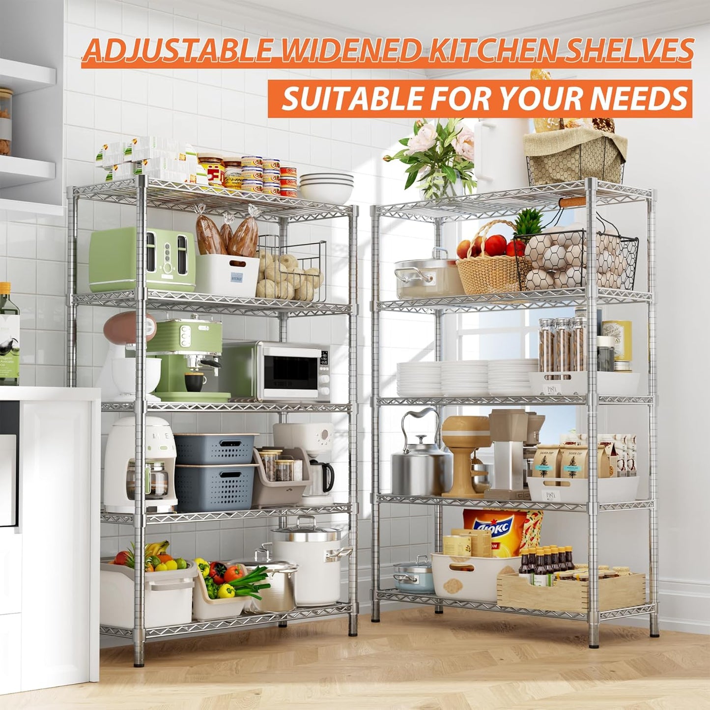 Storage Shelves Heavy Duty, 36" L x 14" W x 72" H Garage Wire Shelving Unit Loads 1750LBS, 5-Tier Adjustable Metal Industrial Utility Shelf Rack for Kitchen, Laundry Room, Pantry, Warehouse, Basement
