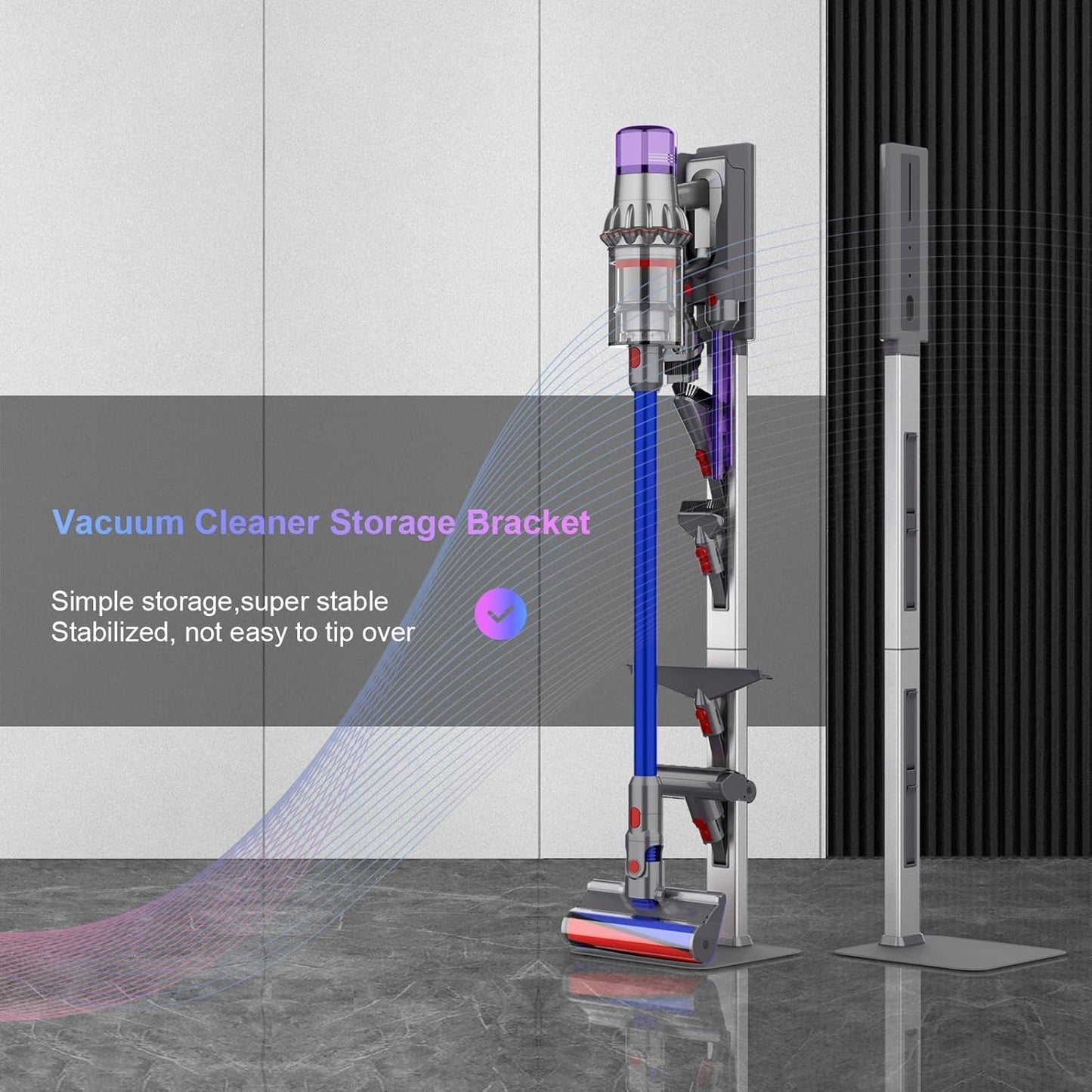 Vacuum Stand for Dyson with Foldable Storage Hooks and Heavy-Duty Carbon Steel Base, No Drill Installation, Space-Saving Organizer for All Dyson Cordless Vacuums & Accessories