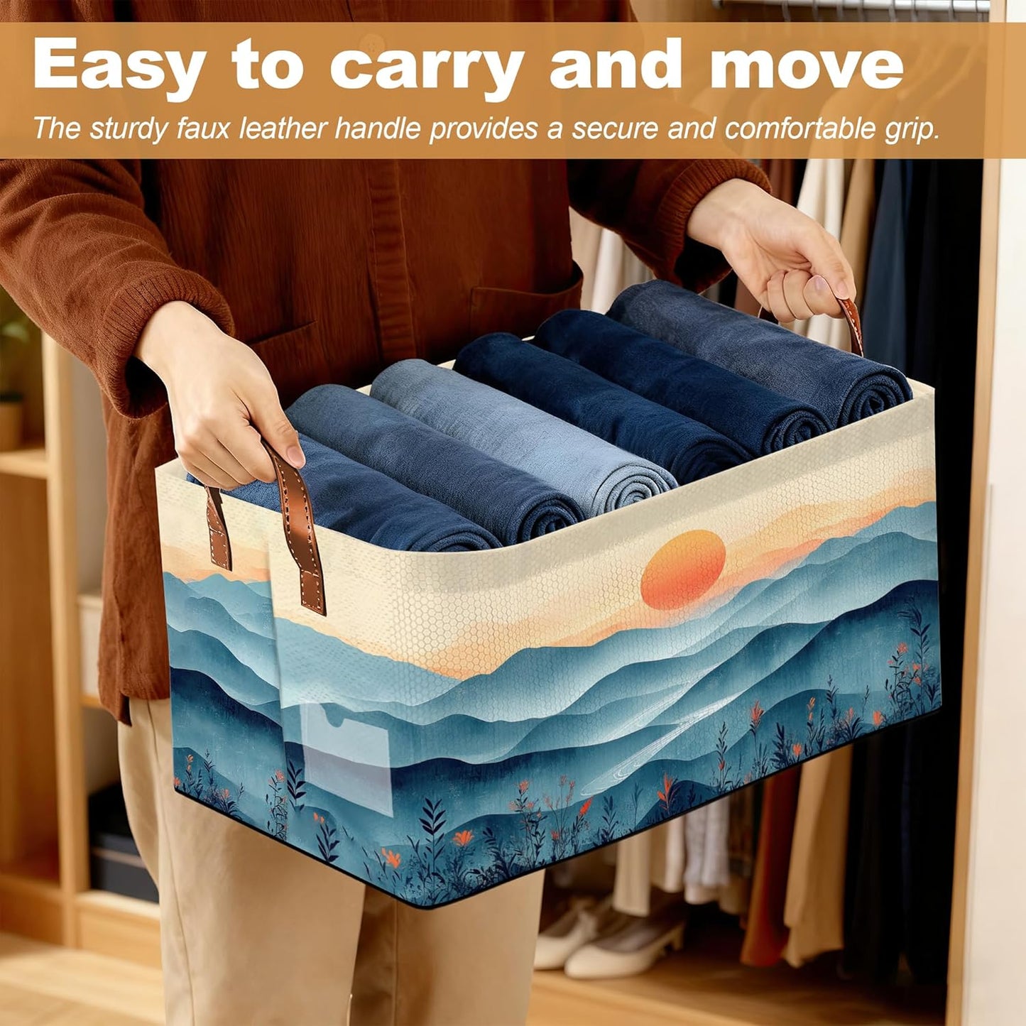 Storage Bin with Handles, Sun Mountains Collapsible Laundry Baskets for Books, Laundry - Use in Nursery, Closet Organizers and Storage, Blanket Basket