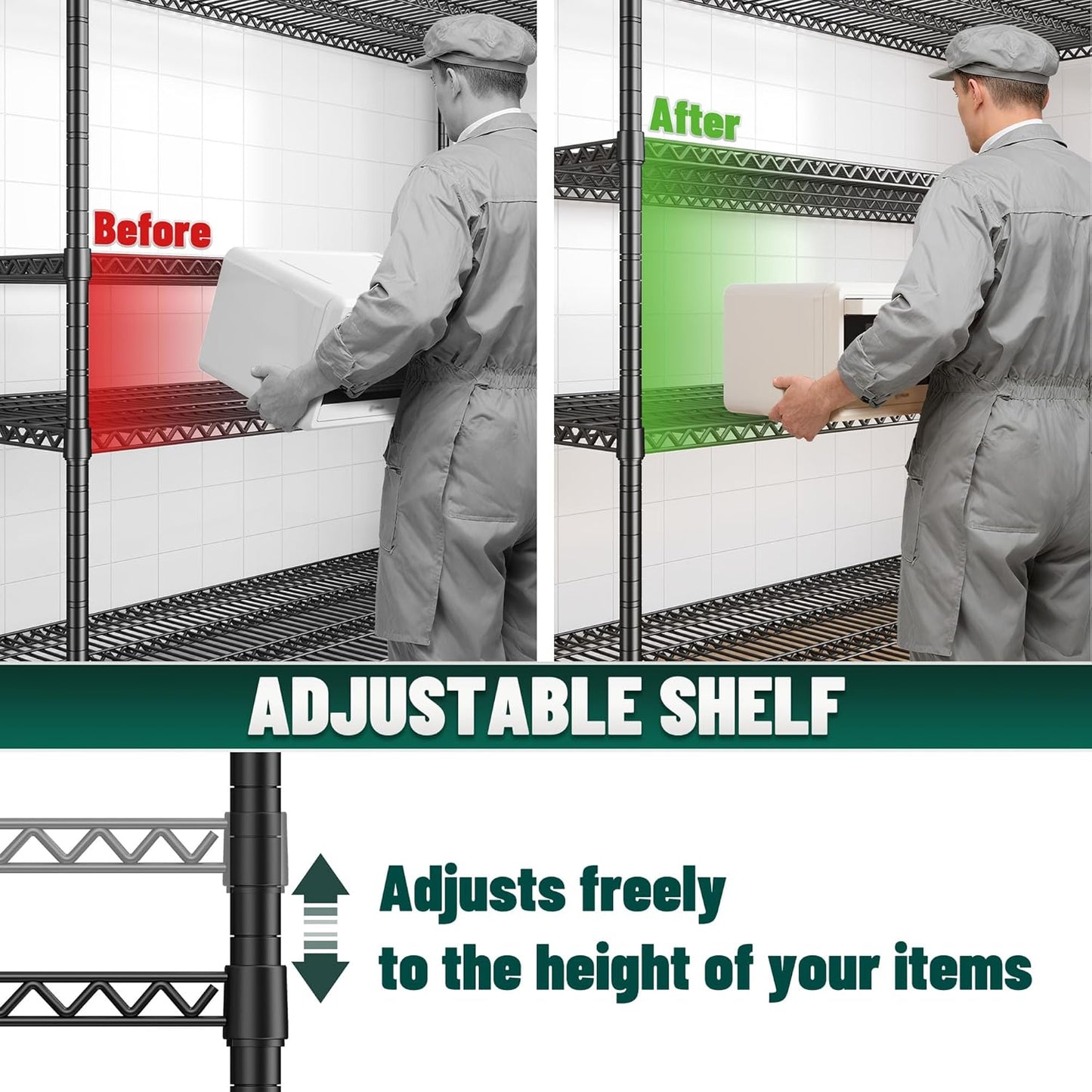 2500 LBS Storage Shelves 68.1"W Wire Shelving Unit, Garage Shelving Heavy Duty, Adjustable Metal Shelving for Garage, Pantry, Kitchen, Basement, Warehouse, Business 68.1"W x 20.9"D x 70.9"H
