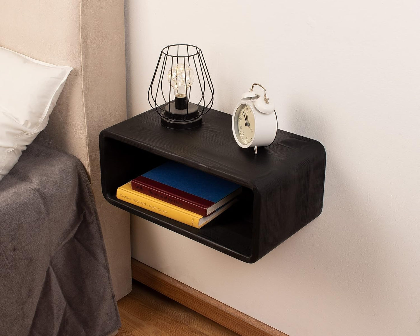 Floating Nightstand Wooden, Bedside Table, Nightstand Shelf, Handmade, Wall Mounted Bedside Shelf, Minimalist and Unique Style (Black)