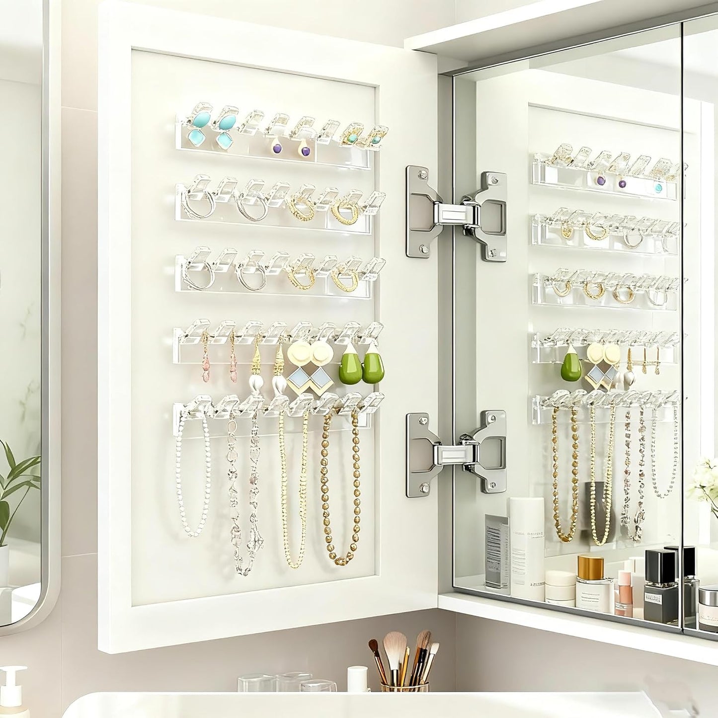 6 Pack Acrylic Necklace Hanger Wall Mounted Necklace Organizer Hanging Jewelry Organizer with 48Hooks for Necklaces, Earrings and Bracelets