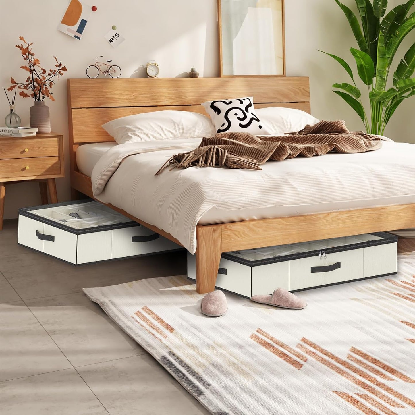 homyfort 32 Pairs Shoe Organizer Under Bed, Sturdy Underbed Shoe Storage Boxes Bins, Organizador De Zapatos, Extra Large Zapateras Organizer, Beige, Set of 2