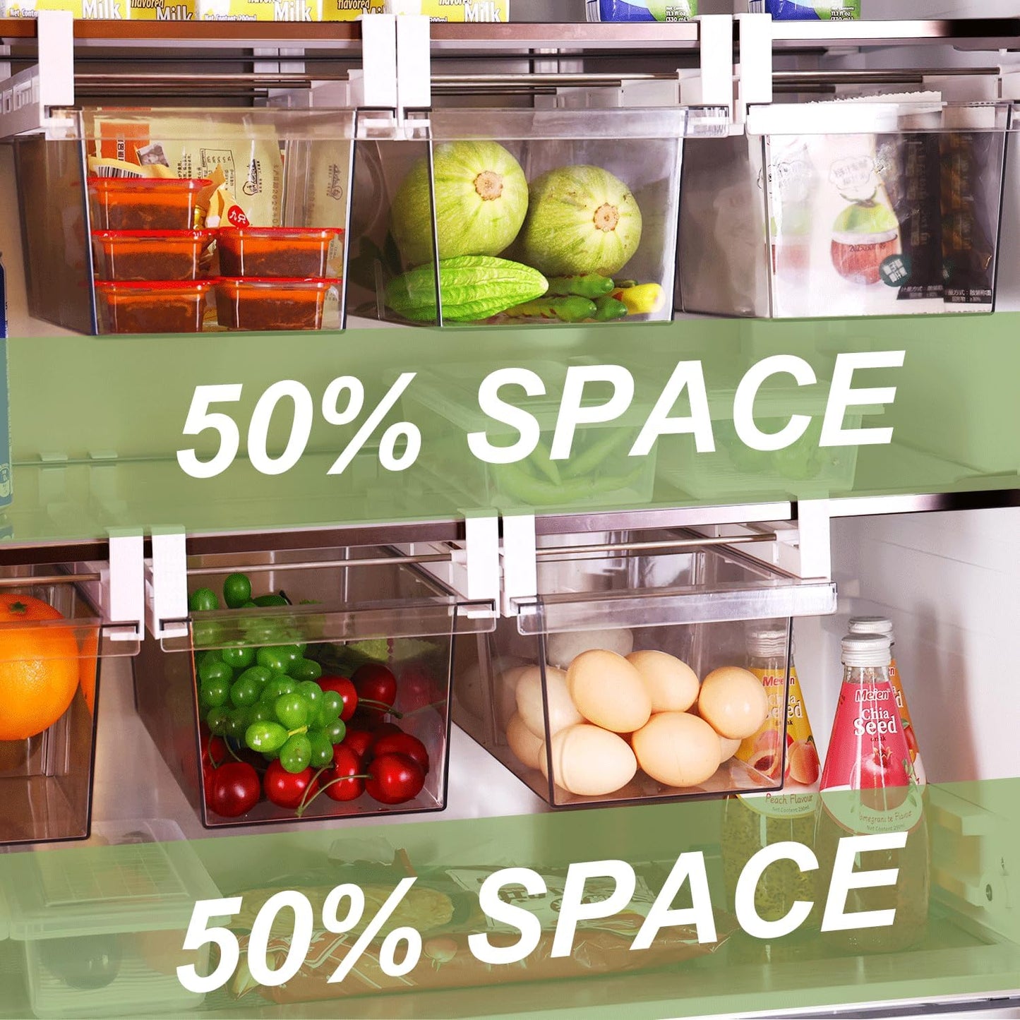 Yatmung 2 Pack Extra-Large Deli Drawer Organizer for Refrigerator Pull Out - Fridge Drawer Organizer and Storage Containers - Meat, Cheese, Produce, Sliding - Fridge Organization Bin